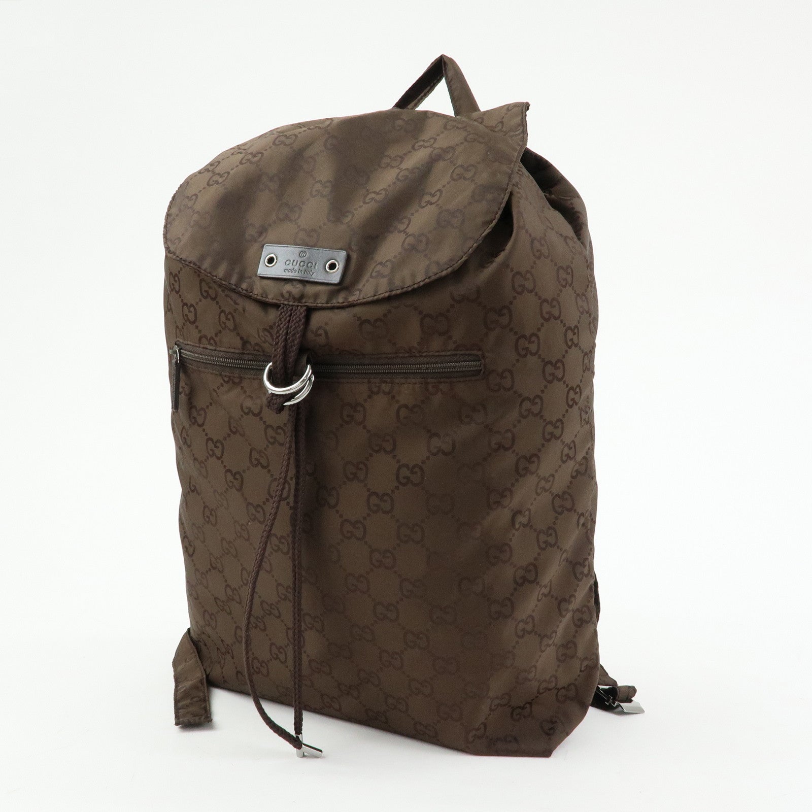 GUCCI GG Nylon Leather Backpack Brown 223670