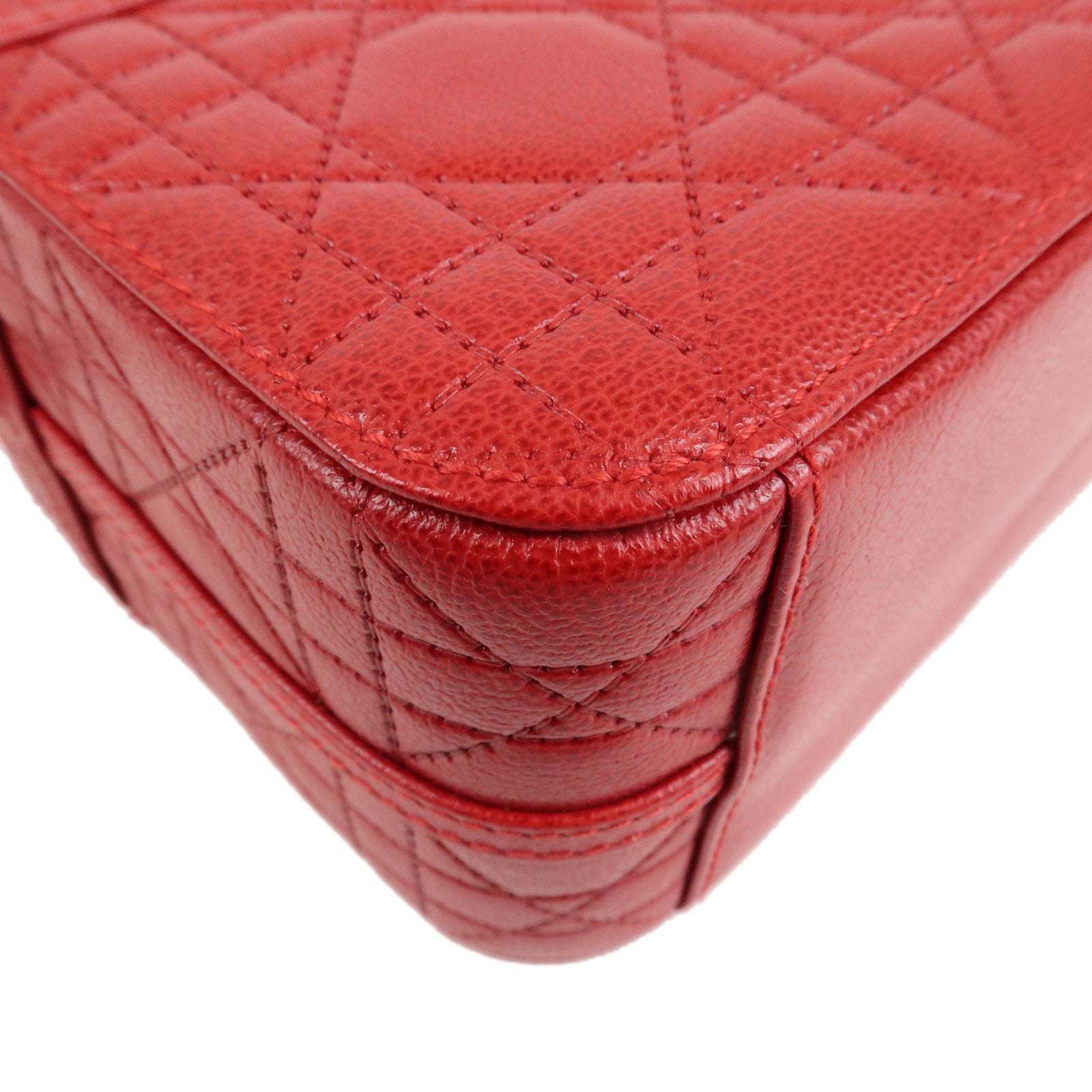 Christian Dior Cannage Leather Vanity Bag Hand Bag Red Silver HDW Used