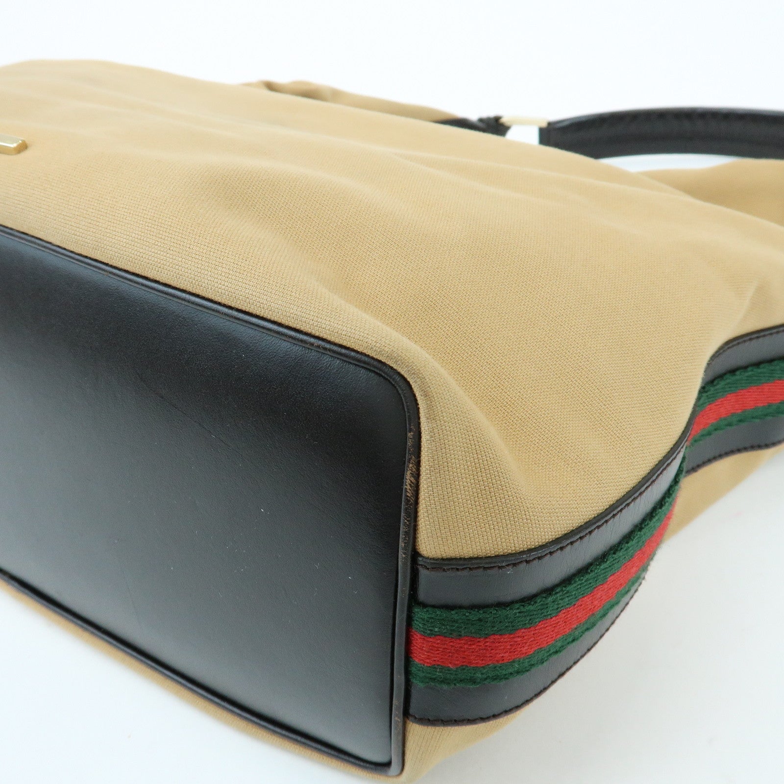 GUCCI Sherry Canvas Leather Shoulder Bag Beige Brown 001・4287