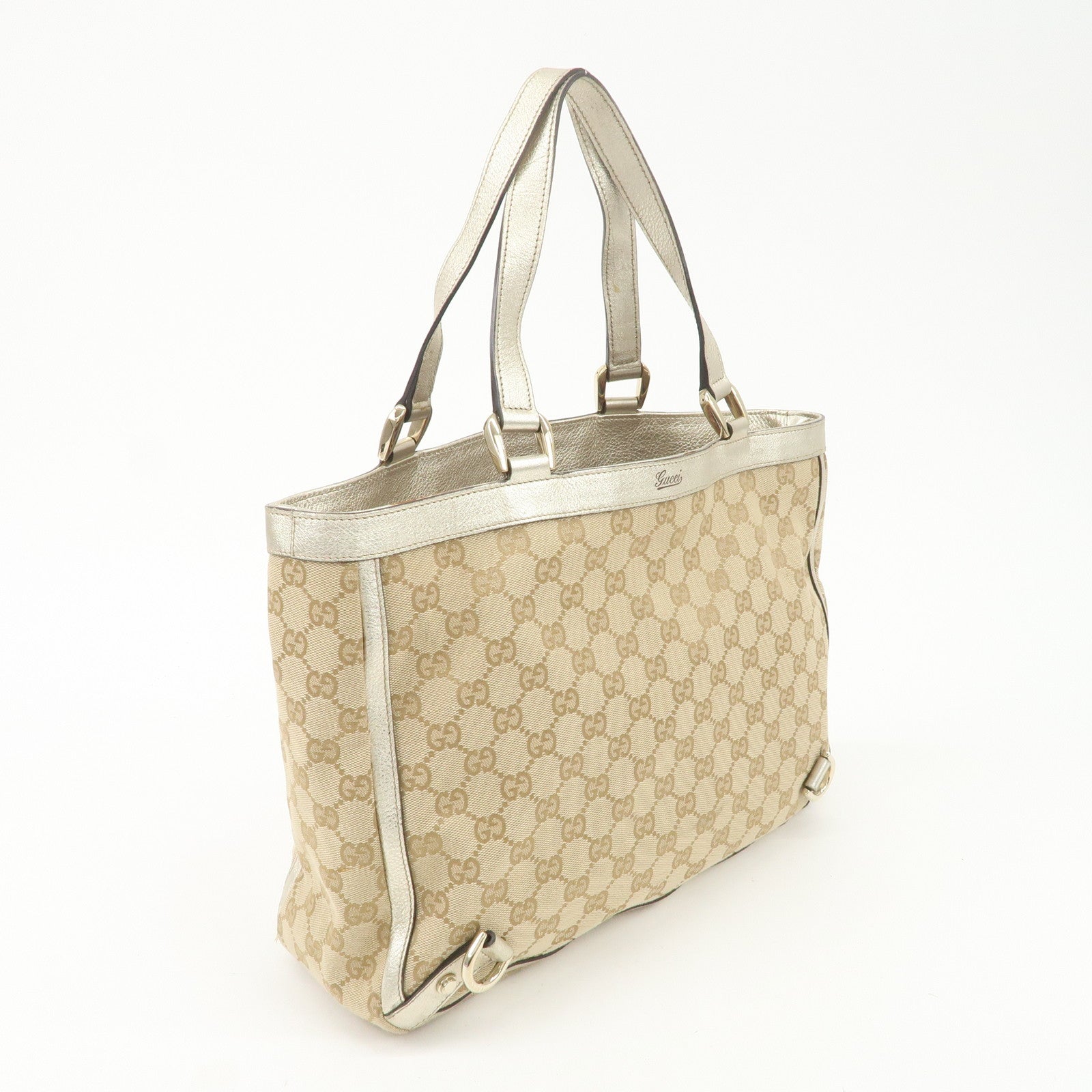GUCCI Abbey GG Canvas Tote Bag Hand Bag Beige Gold 17004