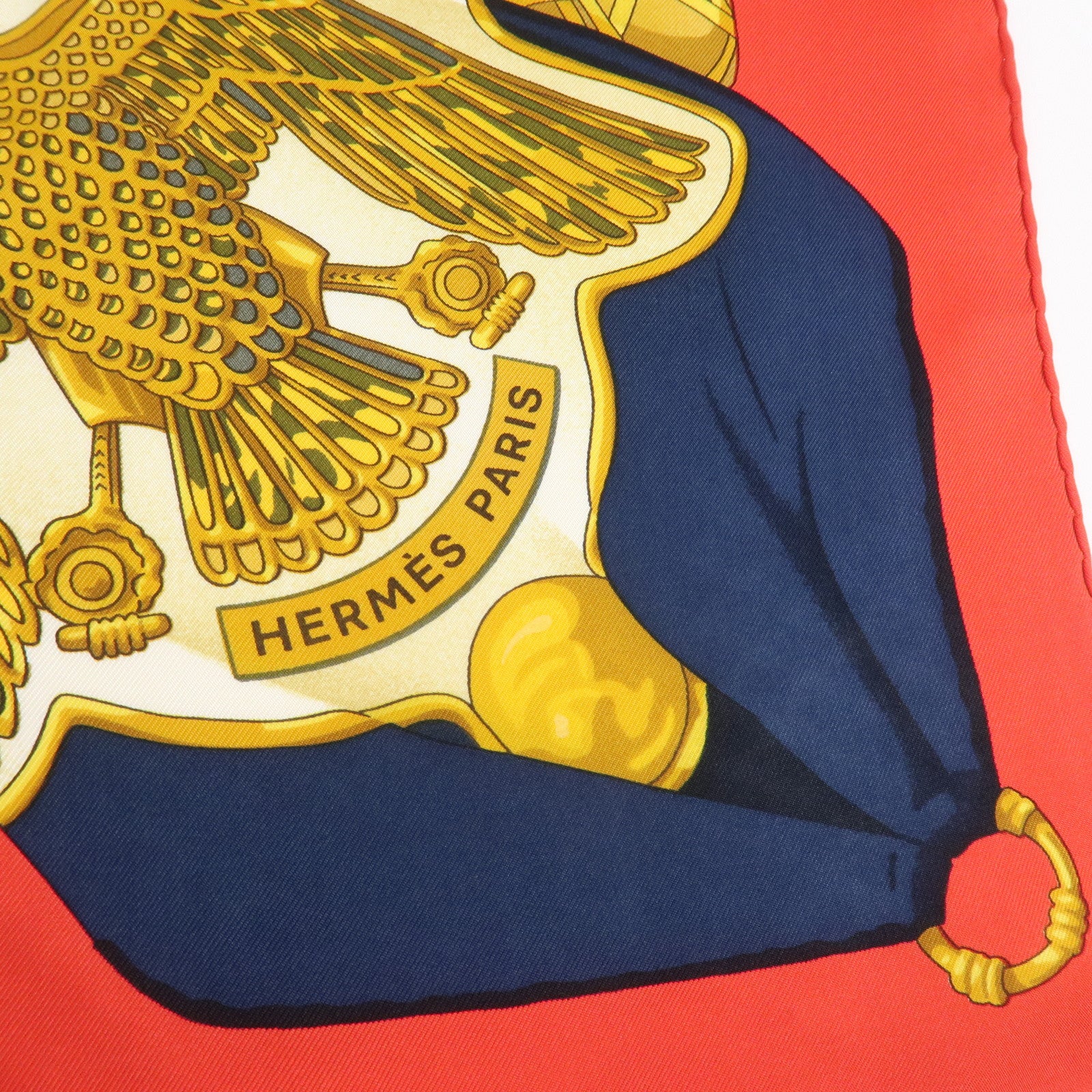 HERMES Carre 90 Silk 100% Scarf Soleil de Soie Gold Red Navy