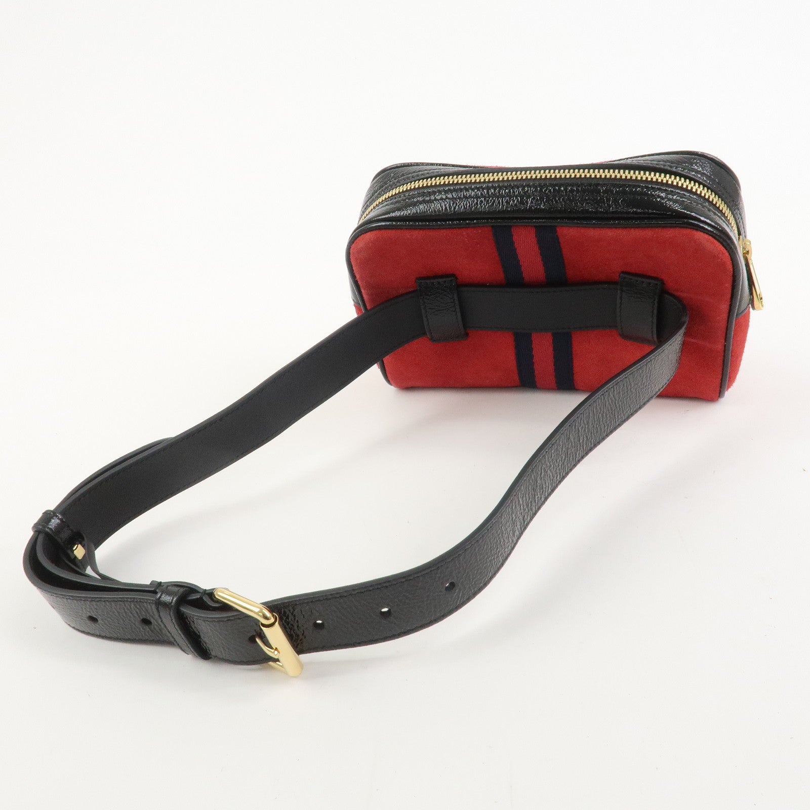 GUCCI Sherry GG Marmont Suede Waist Pouch Body Bag Red Black 517076