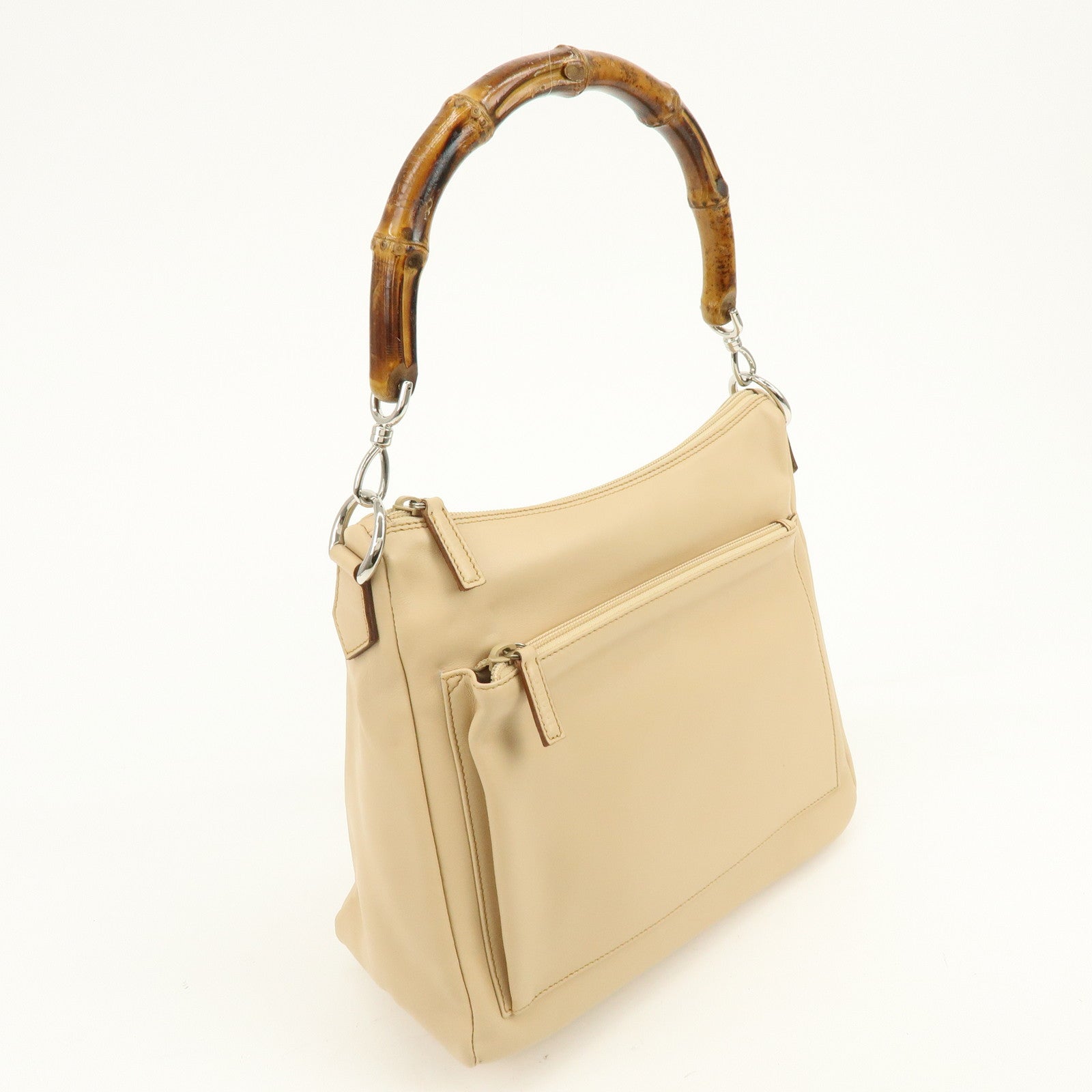 GUCCI Bamboo Leather Shoulder Bag Hand Bag Beige 000・3509・002122