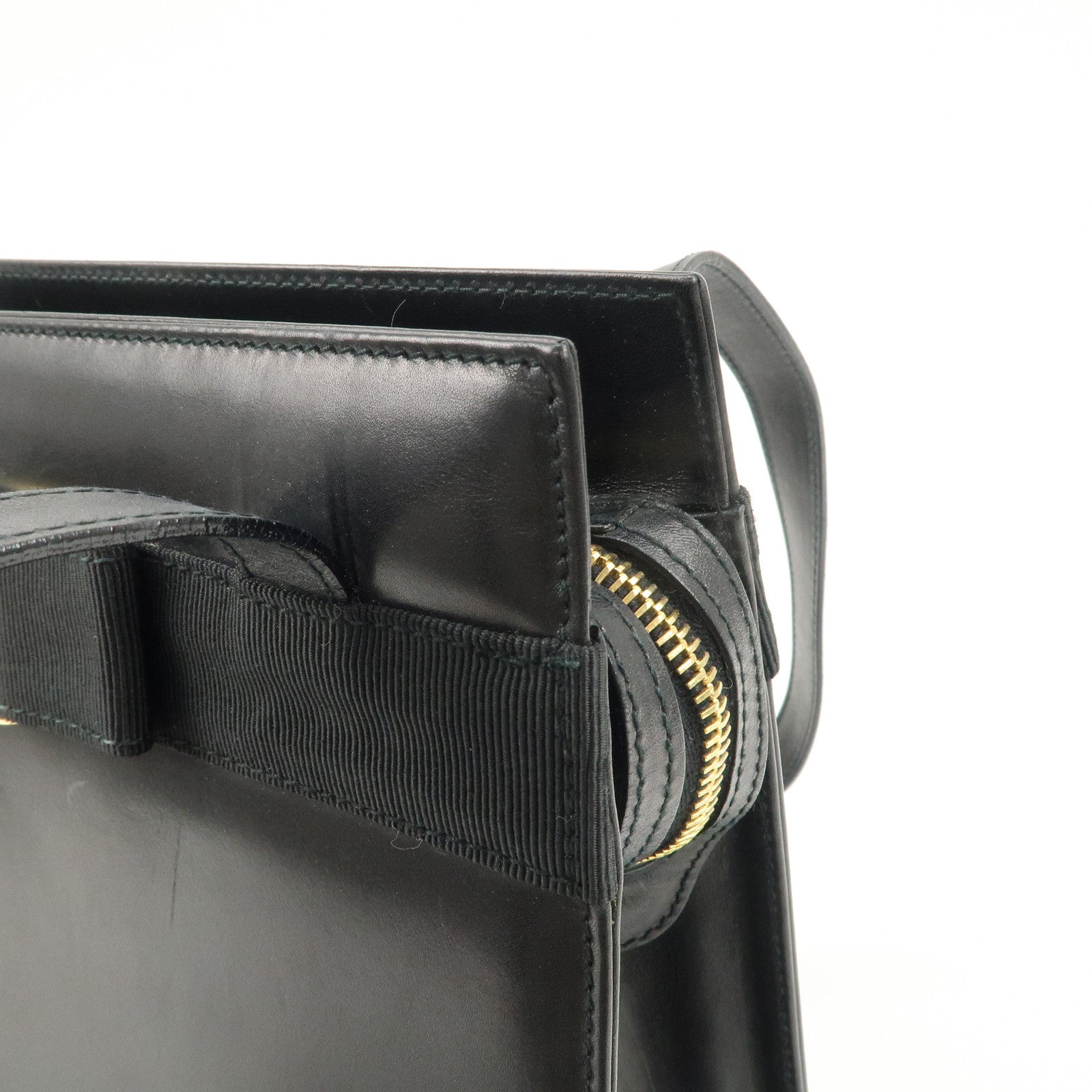 Ferragamo Vara Ribbon Leather Shoulder Bag Tote Bag Black Used