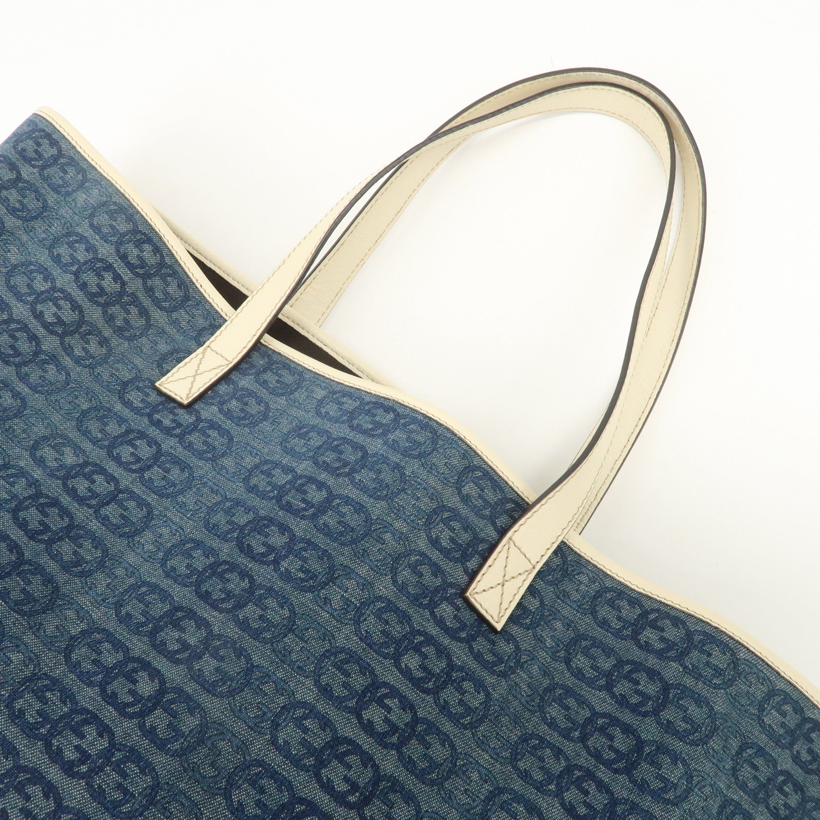 GUCCI Interlocking G Denim Leather Tote Bag Shoulder Bag Blue 257245 Used