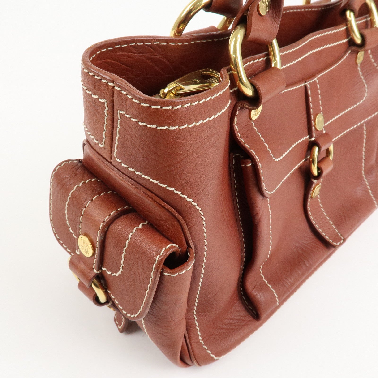 CELINE Leather Boogie Bag Hand Bag Brown Gold HDW Used