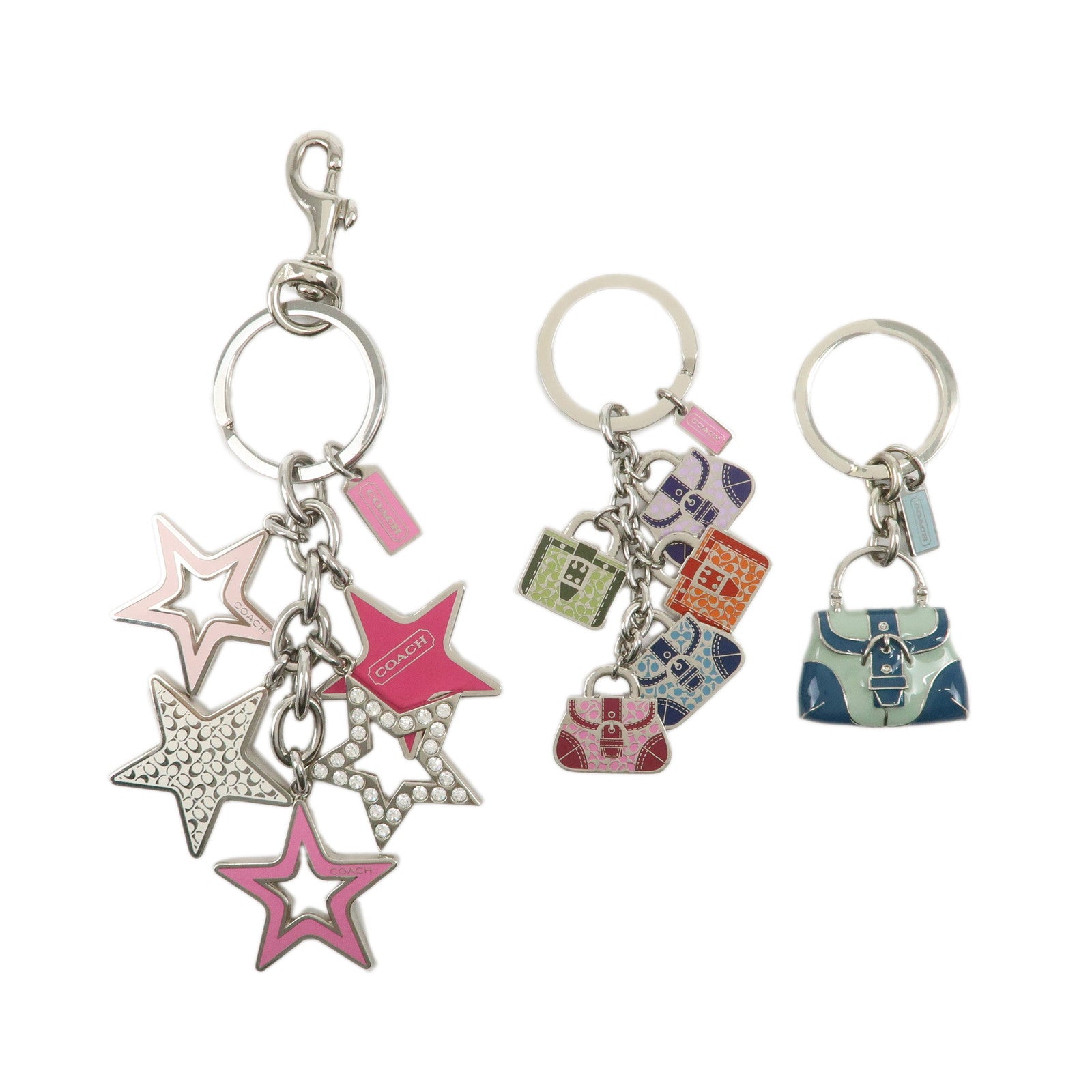 COACH Set Of 3 Key Charm Signature Silver Multicolor Star