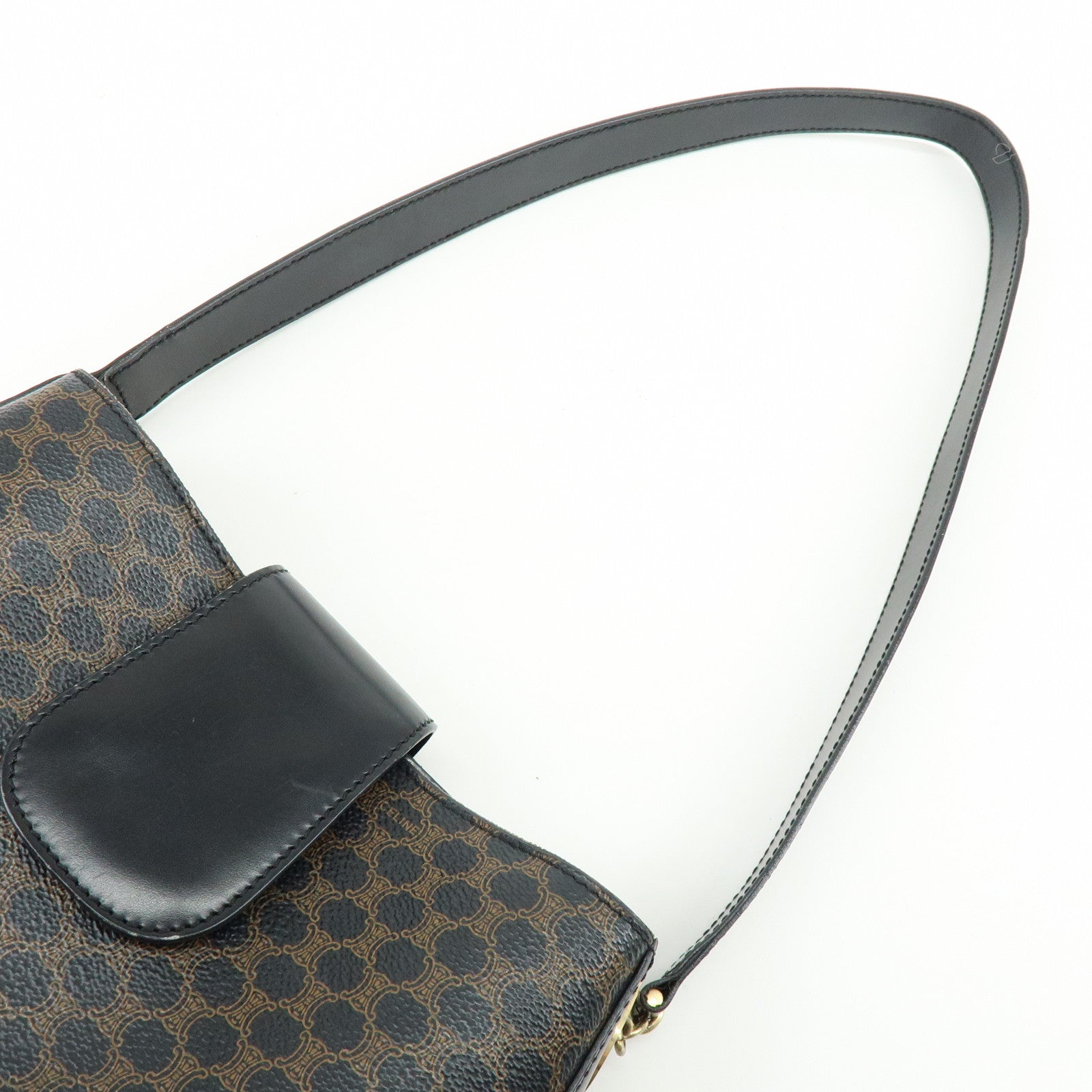 CELINE Macadam PVC Canvas Leather Shoulder Crossbody Bag Black