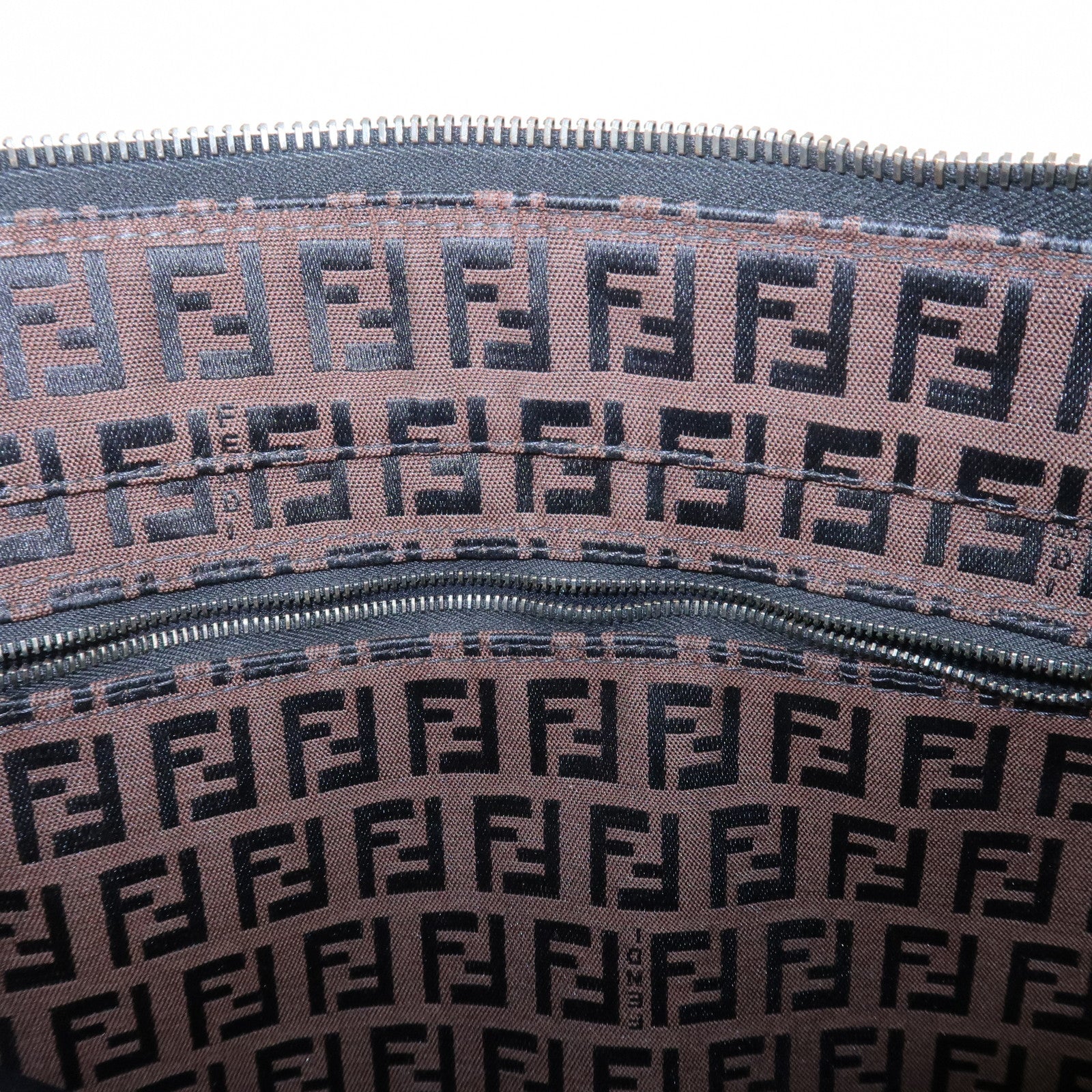 FENDI Zucchino Canvas Leather Tote Bag Brown Black 8BH023