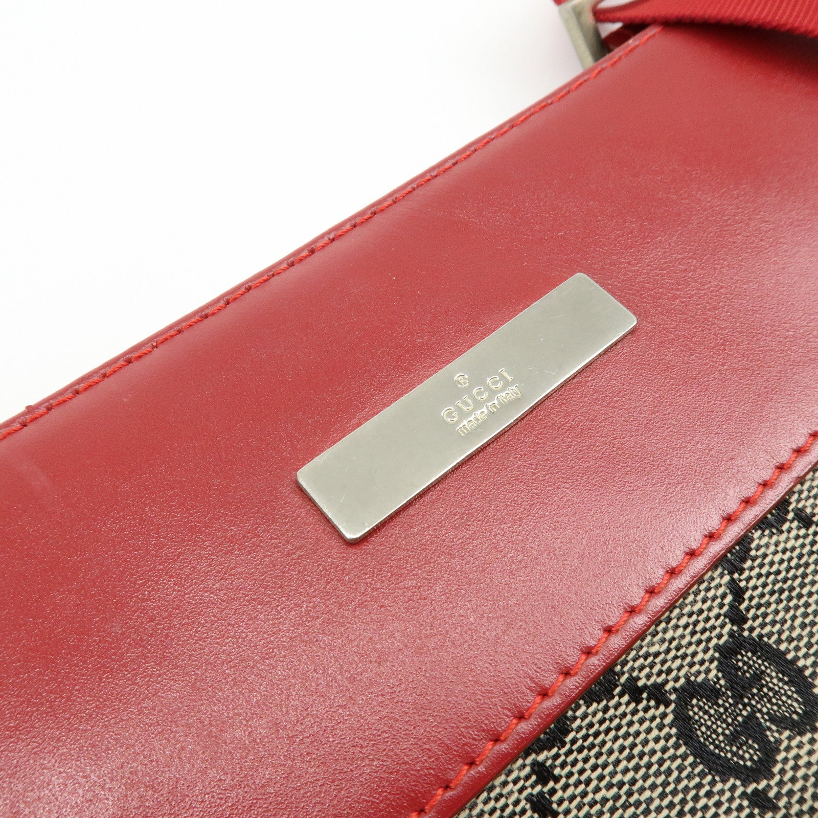 GUCCI GG Canvas Leather Shoulder Bag Beige Red 019・0348・200047