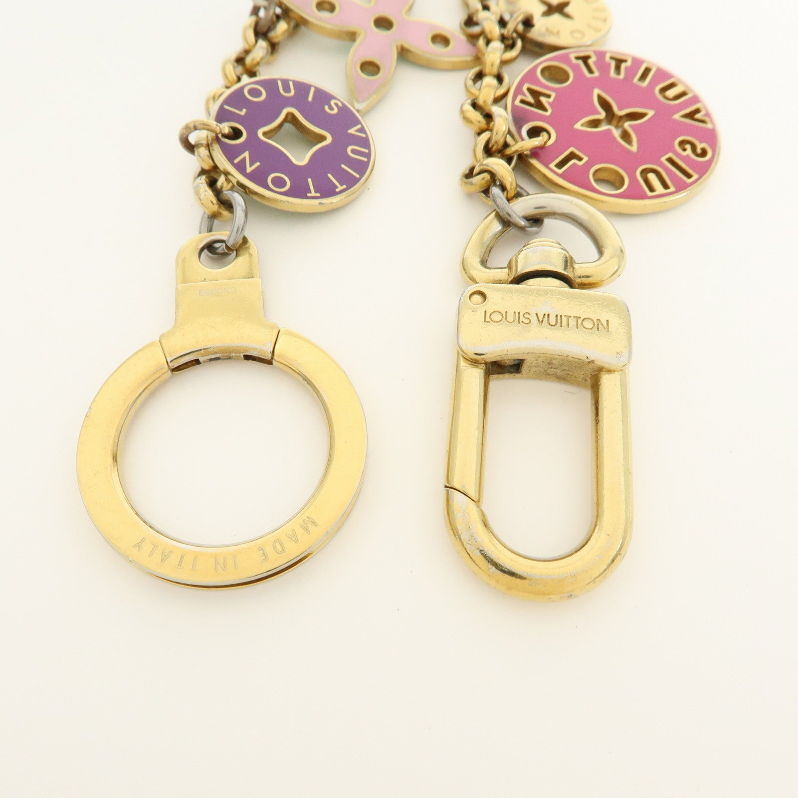 Louis Vuitton Logo Plate Metal Bag Charm Key Chain Silver M65367