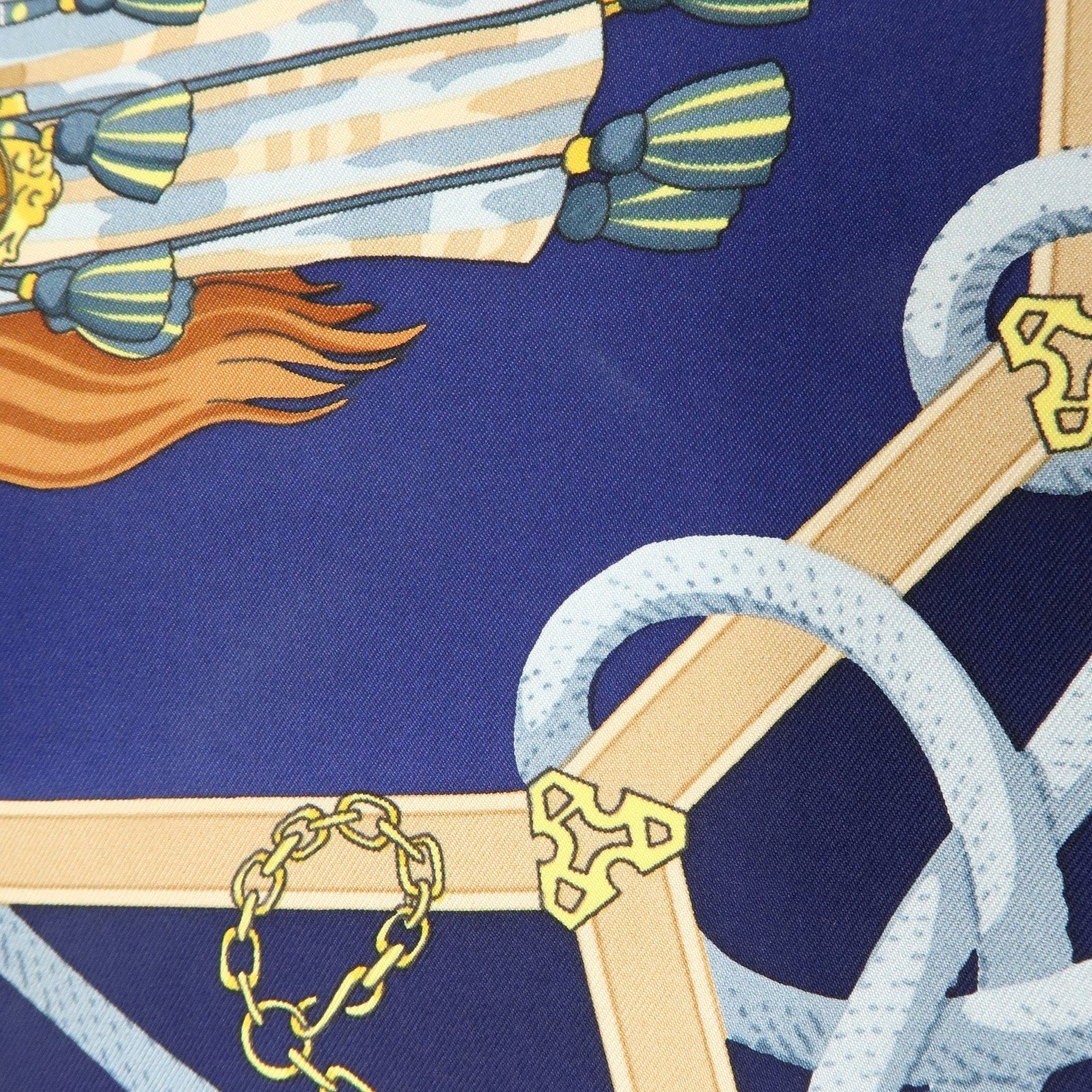HERMES Carre 90 Silk 100% LES MUSEROLLES Scarf Navy