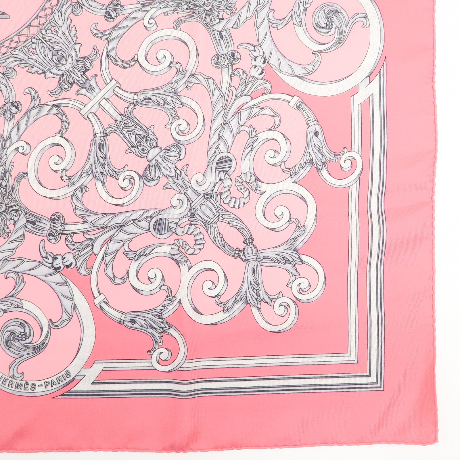 HERMES Carre 90 Silk 100% Scarf LES TUILERIES Pink