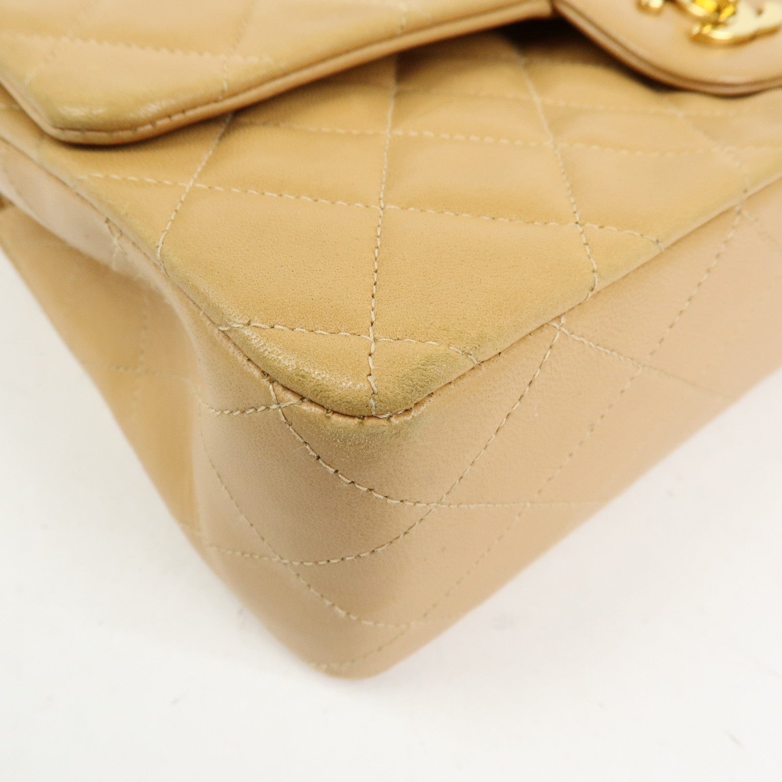 CHANEL Matelasse 25 Double Flap Chain Shoulder Bag Beige A01112
