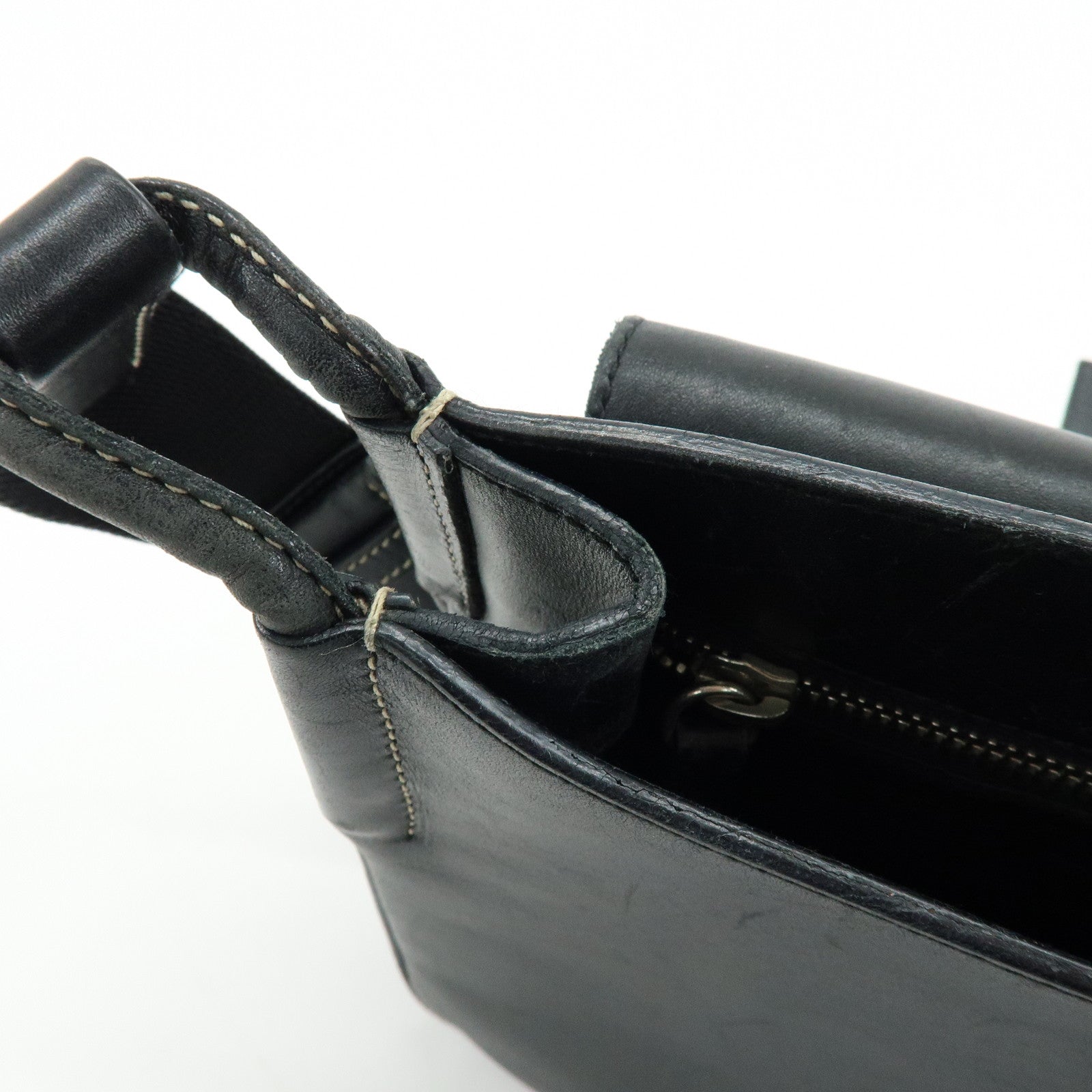PRADA Leather Shoulder Bag Hand Bag Black