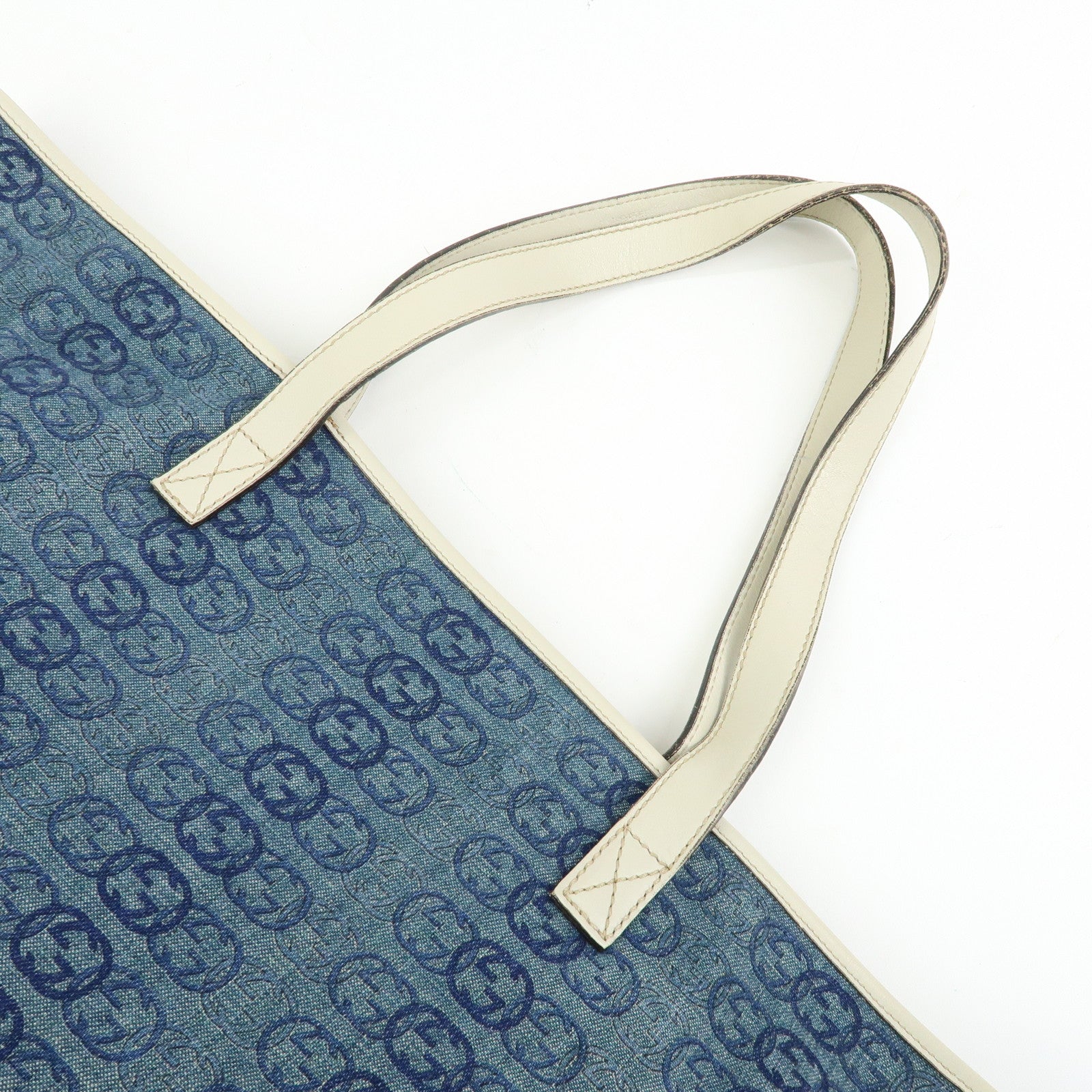 GUCCI Interlocking G GG Denim Leather Tote Bag Shoulder Bag 257245