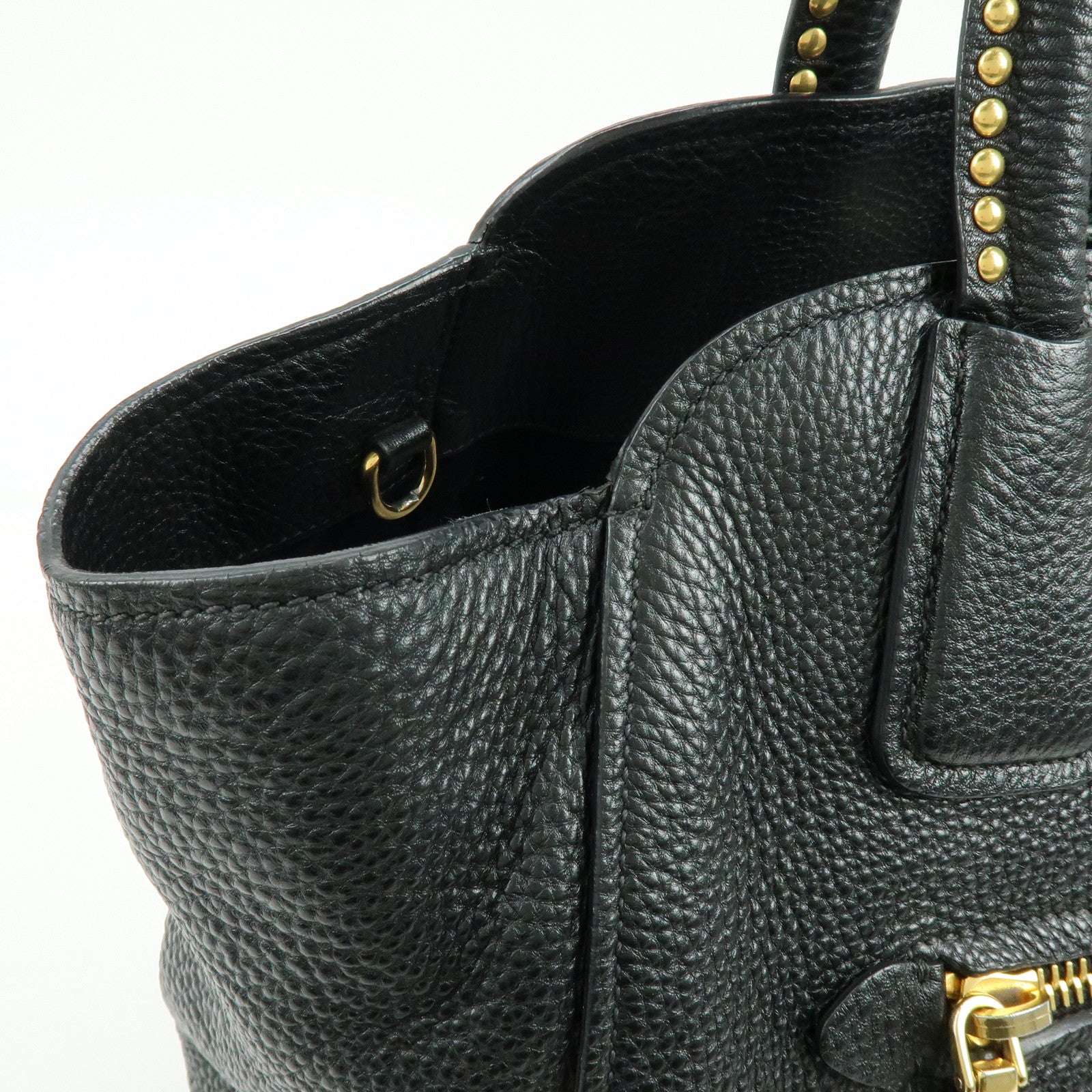 MIU MIU Logo Leather 2Way Bag Hand Bag Shoulder Bag Studs Black