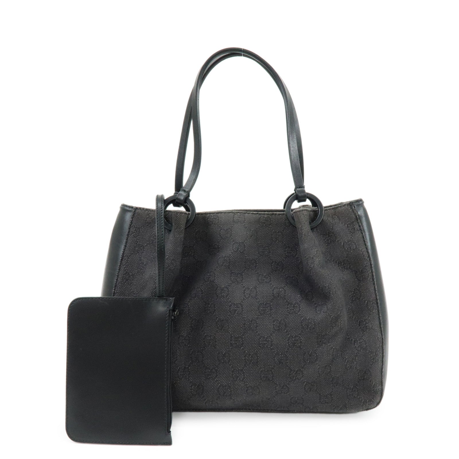GUCCI GG Canvas Leather Tote Bag Hand Bag Black 101919