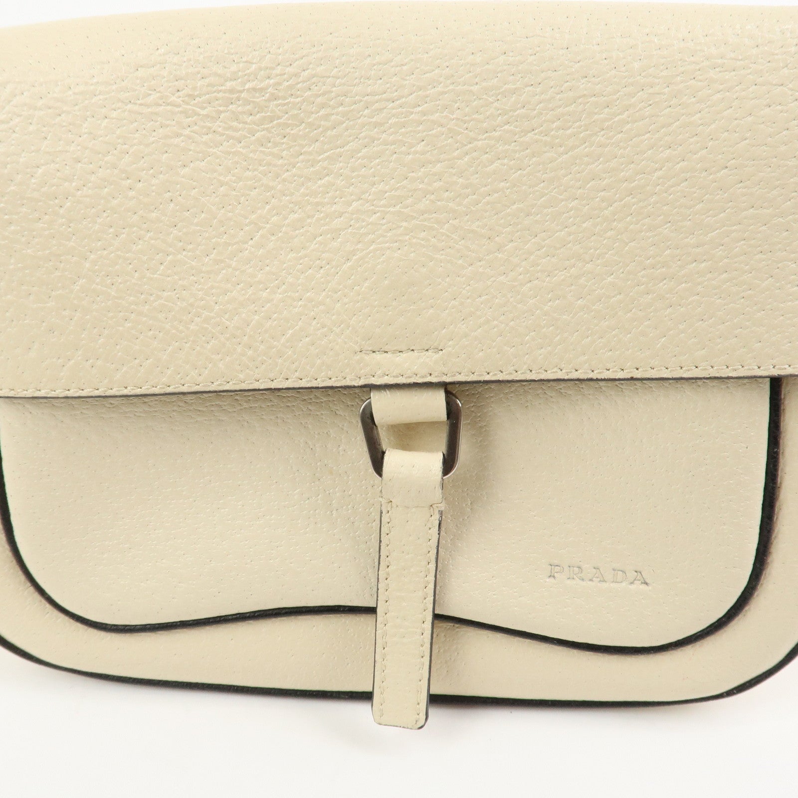 PRADA Logo Leather Shoulder Bag Hand Bag Ivory