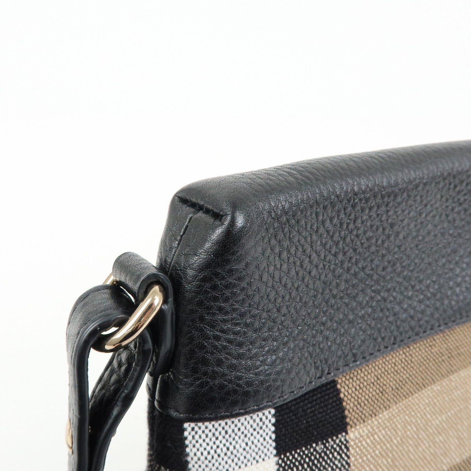 BURBERRY Nova Plaid Canvas Leather Shoulder Bag Beige Black