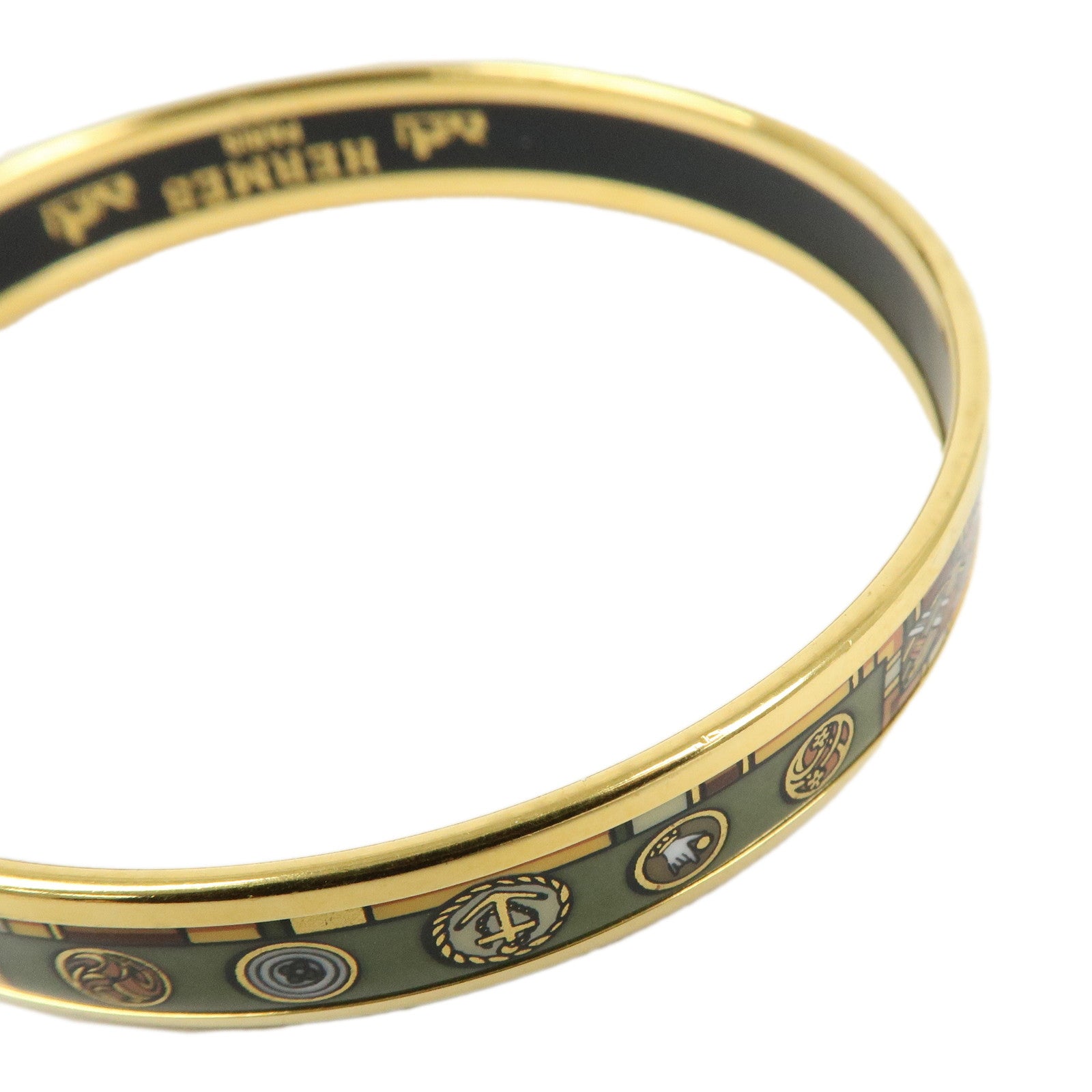 HERMES Email PM Gold Plated Bangle Bracelet Gold Green