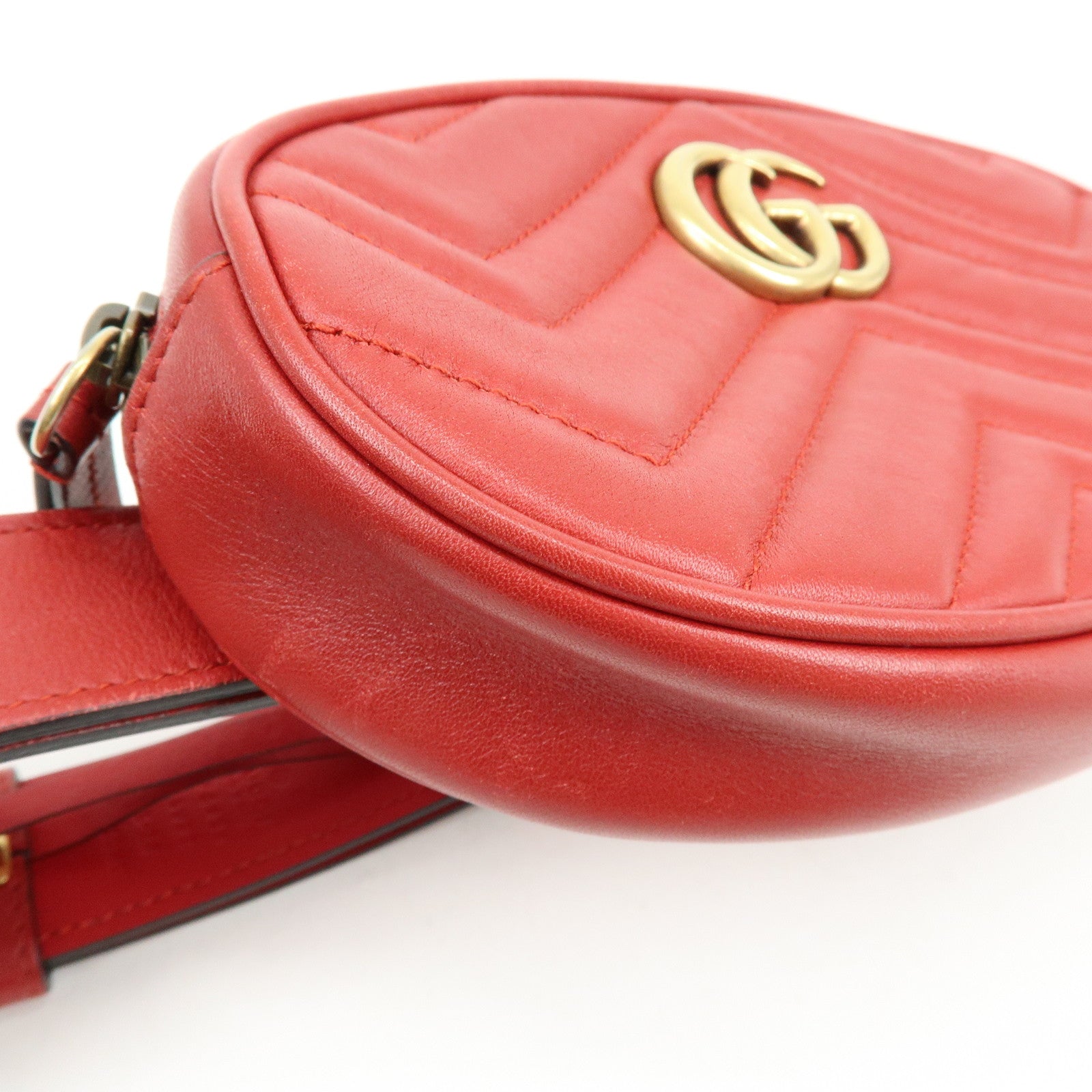 GUCCI GG Marmont Leather Waist Pouch Body Bag Red 476434