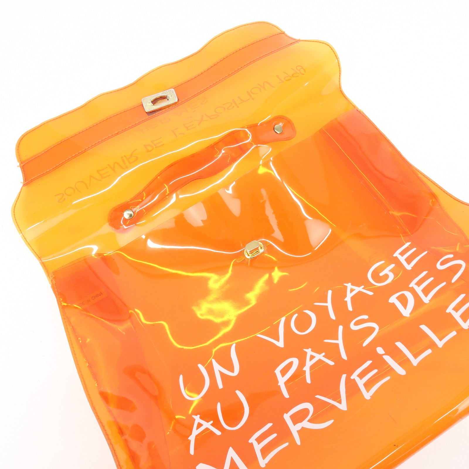 HERMES Kelly Vinyl Hand Bag Clear Orange