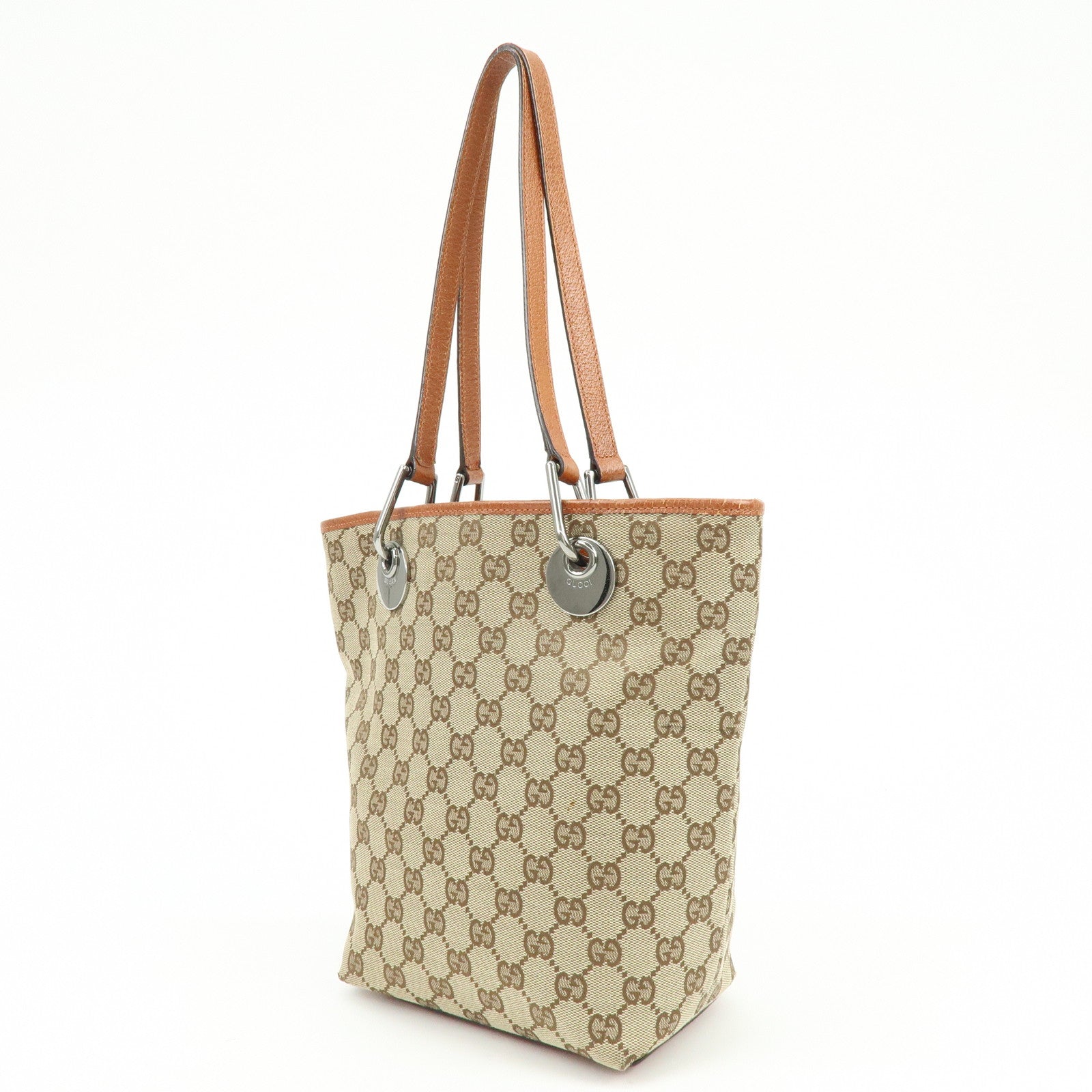 GUCCI GG Canvas Leather Tote Bag Hand Bag Brown 120840