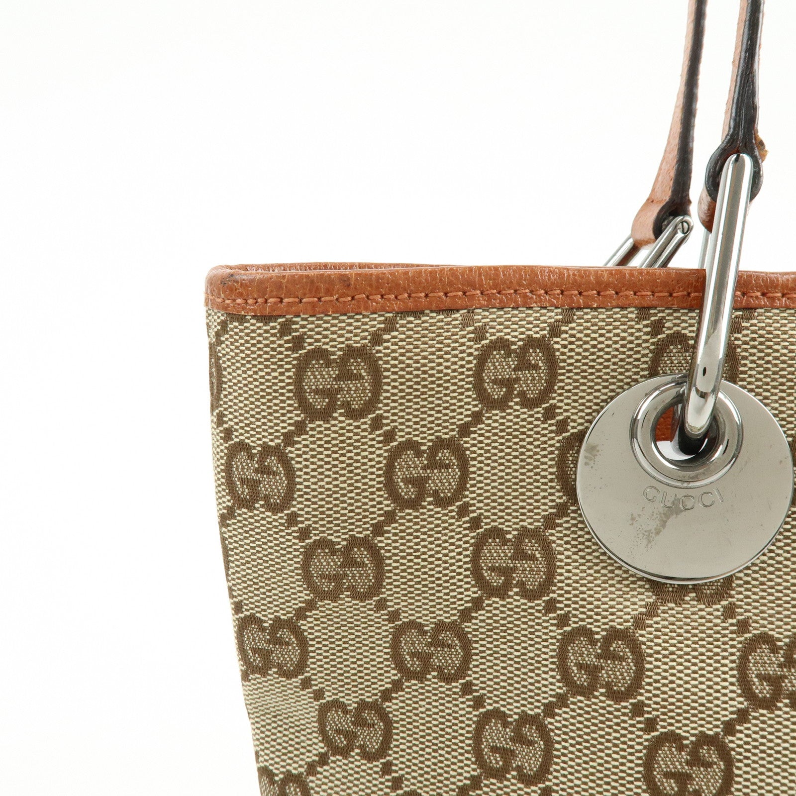 GUCCI GG Canvas Leather Tote Bag Hand Bag Brown 120840