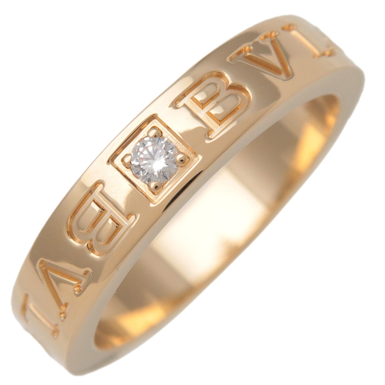 BVLGARI Double Logo 1P Daimond Ring 750YG Yellow Gold US6.5 EU53