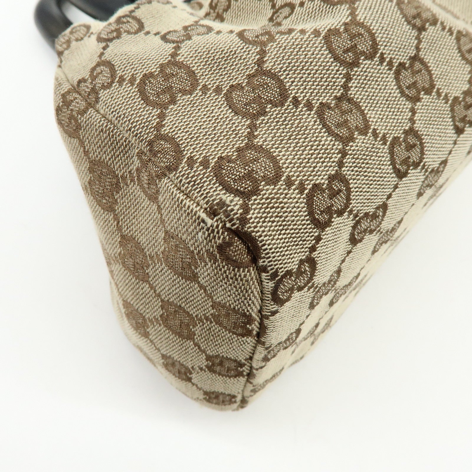 GUCCI GG Monogram Canvas Wood Handle Hand Bag Brown 112683