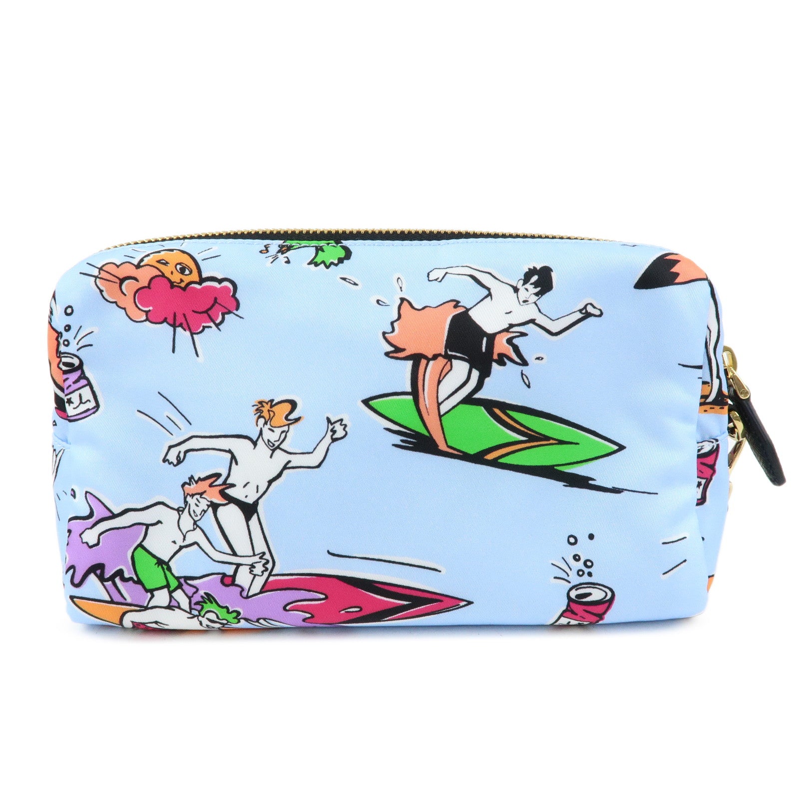 PRADA Triangle Logo Nylon Cosmetic Pouch Light Blue 1NS693