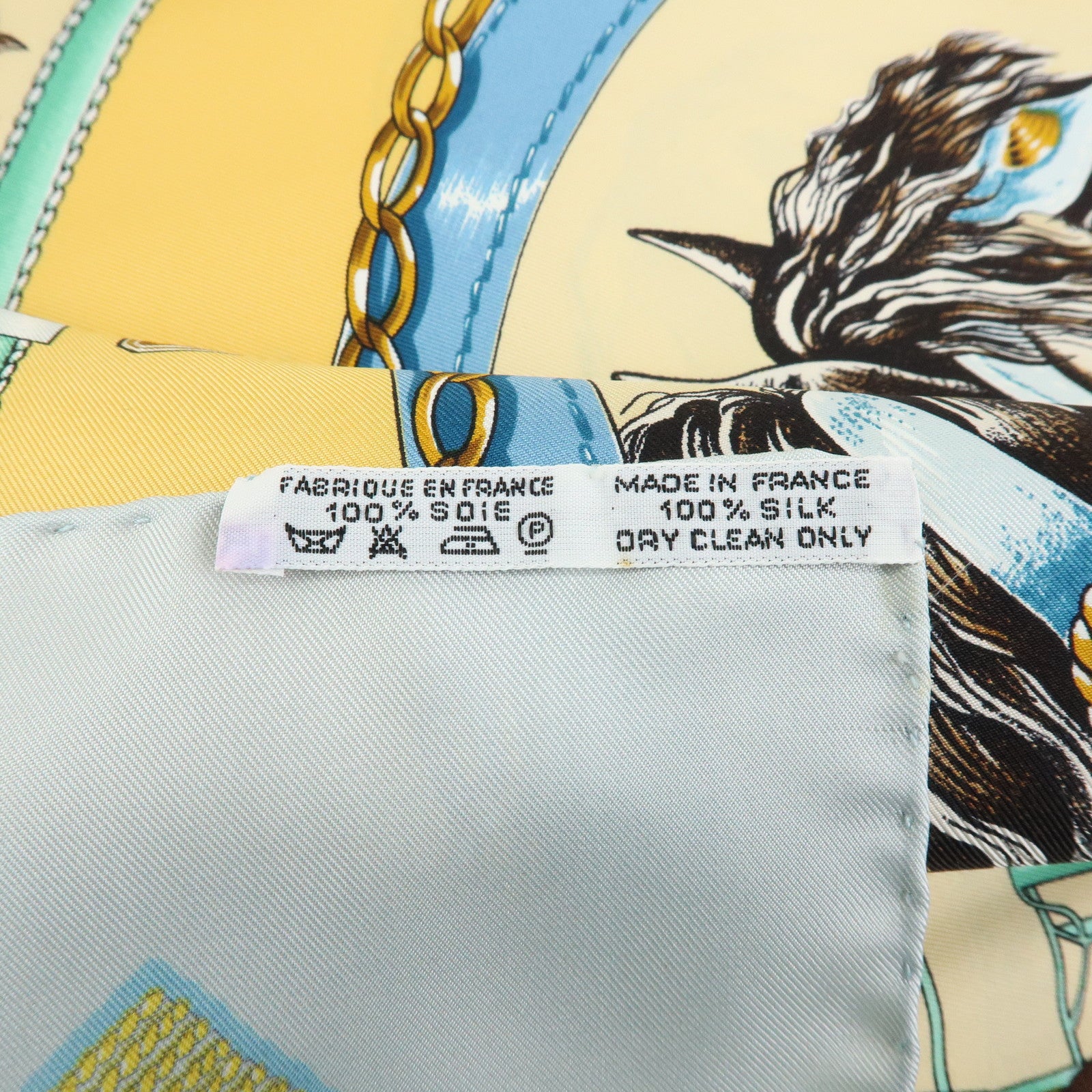 HERMES Carre 90 Silk 100% Scarf CHEVAUX DE TRAIT Light Blue Yellow