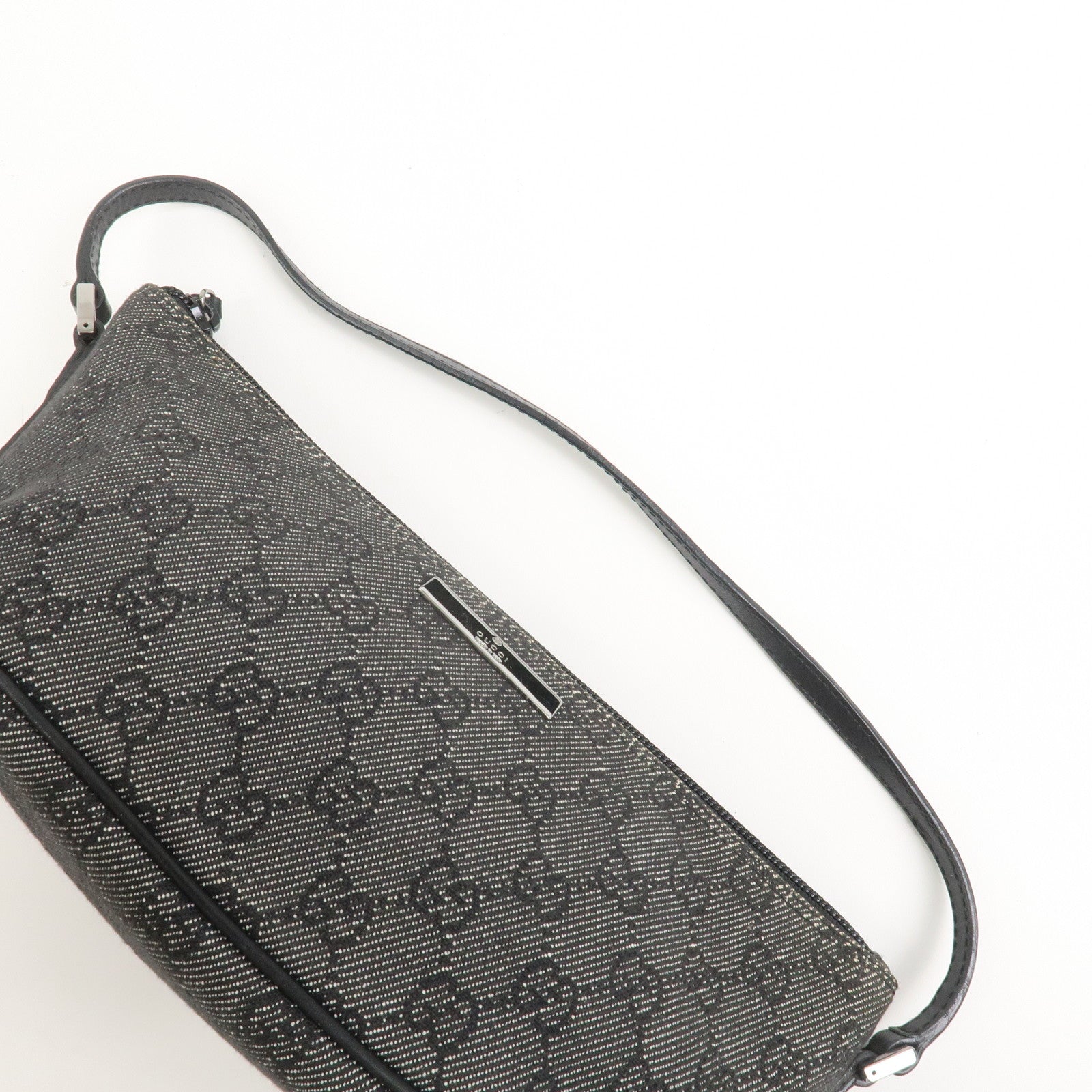 GUCCI Boat Bag GG Canvas Leather Accessory Pouch Black 07198