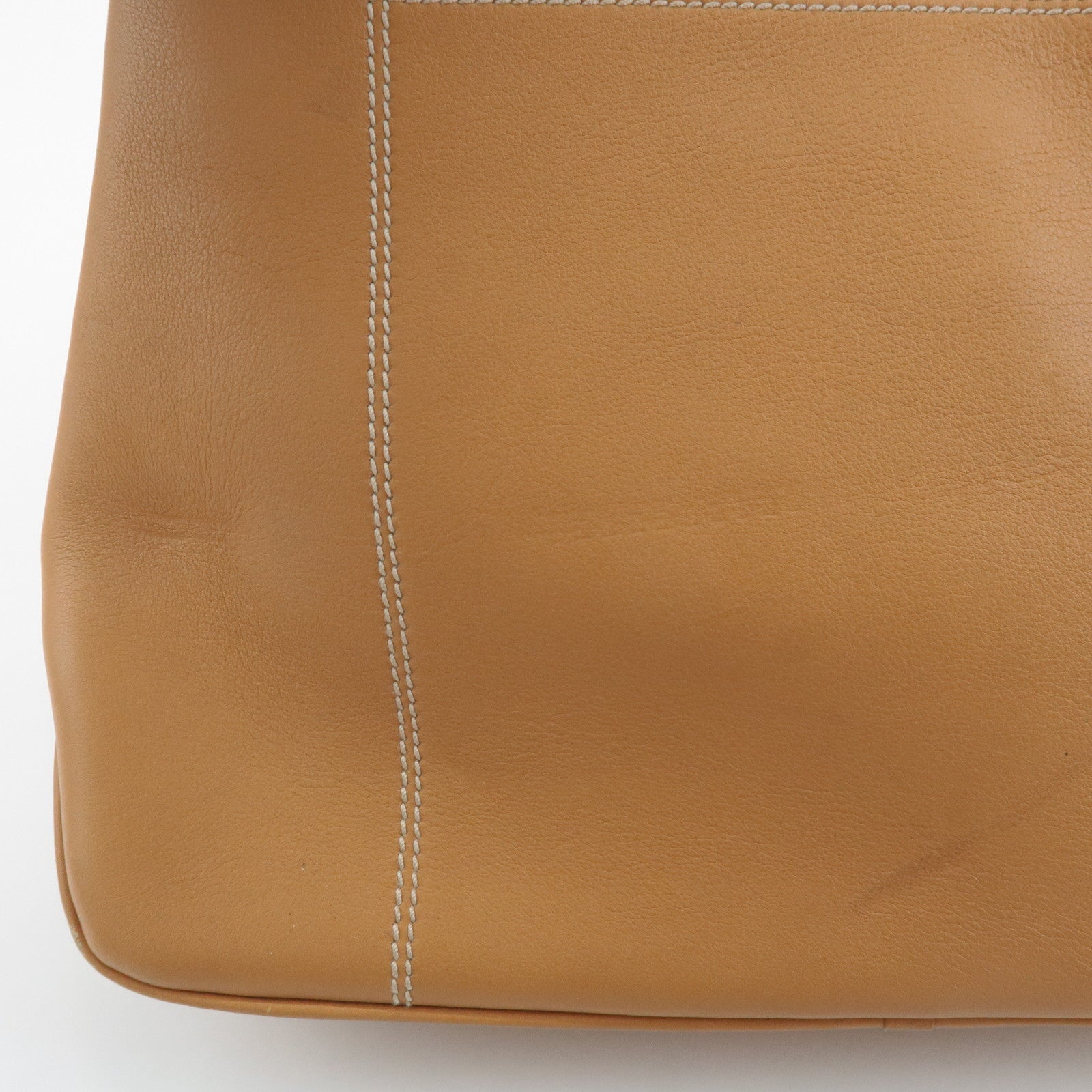 Ferragamo Gancini Leather Shoulder Bag Light Brown Silver HDW Used