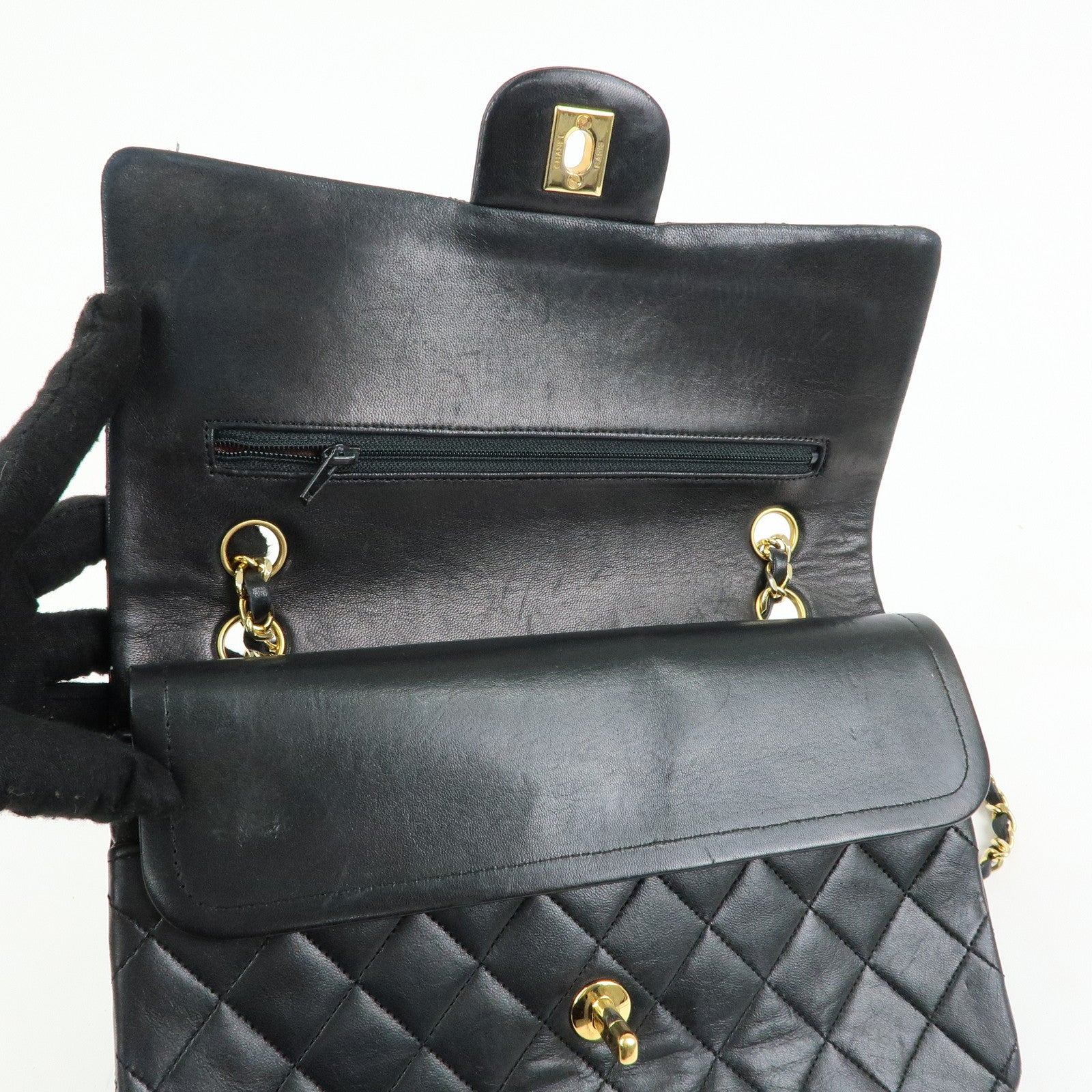 CHANEL Matelasse 25 Double Flap Chain Shoulder Bag Black A01112