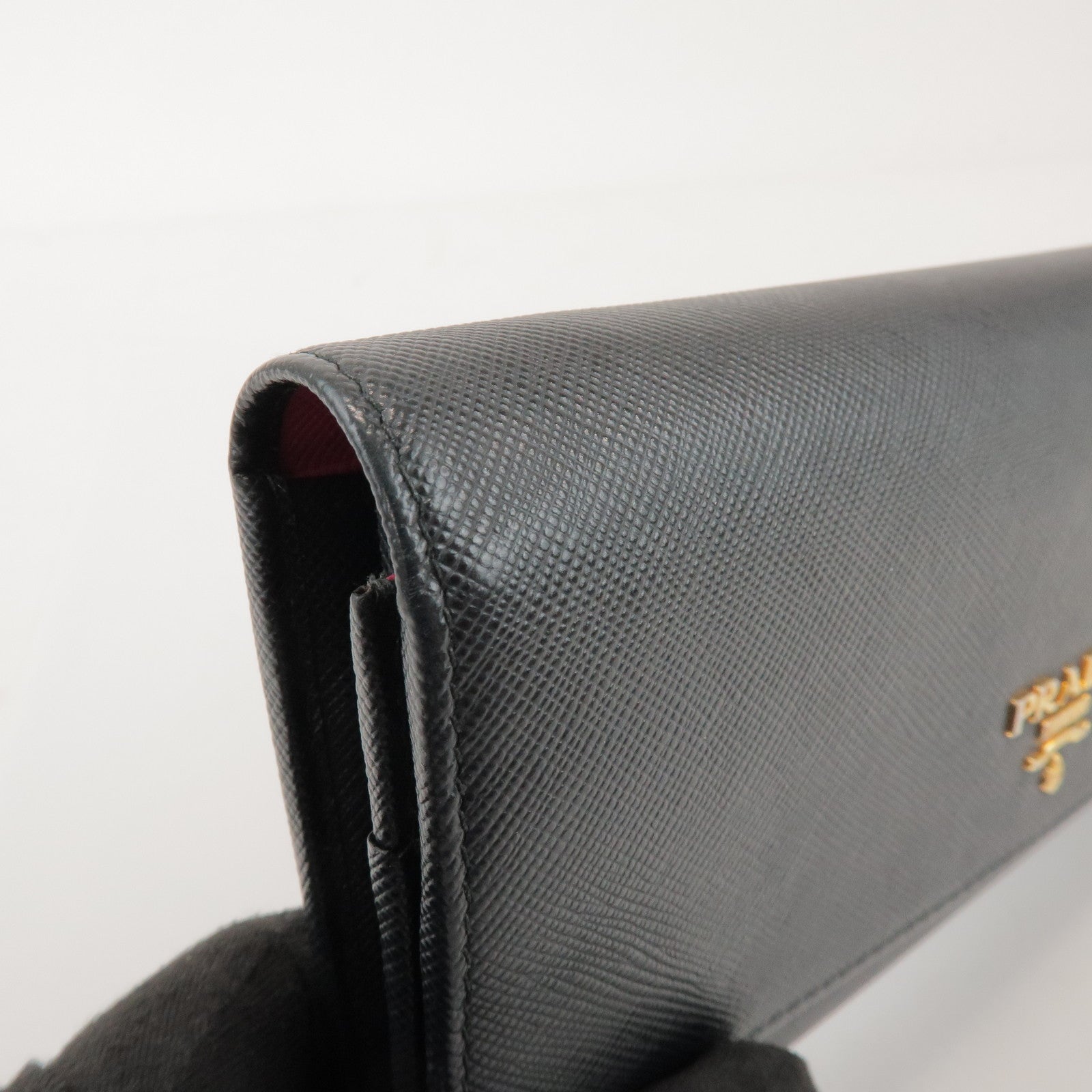 PRADA Logo Saffiano Leather Flap Bi-Fold Long Wallet Black