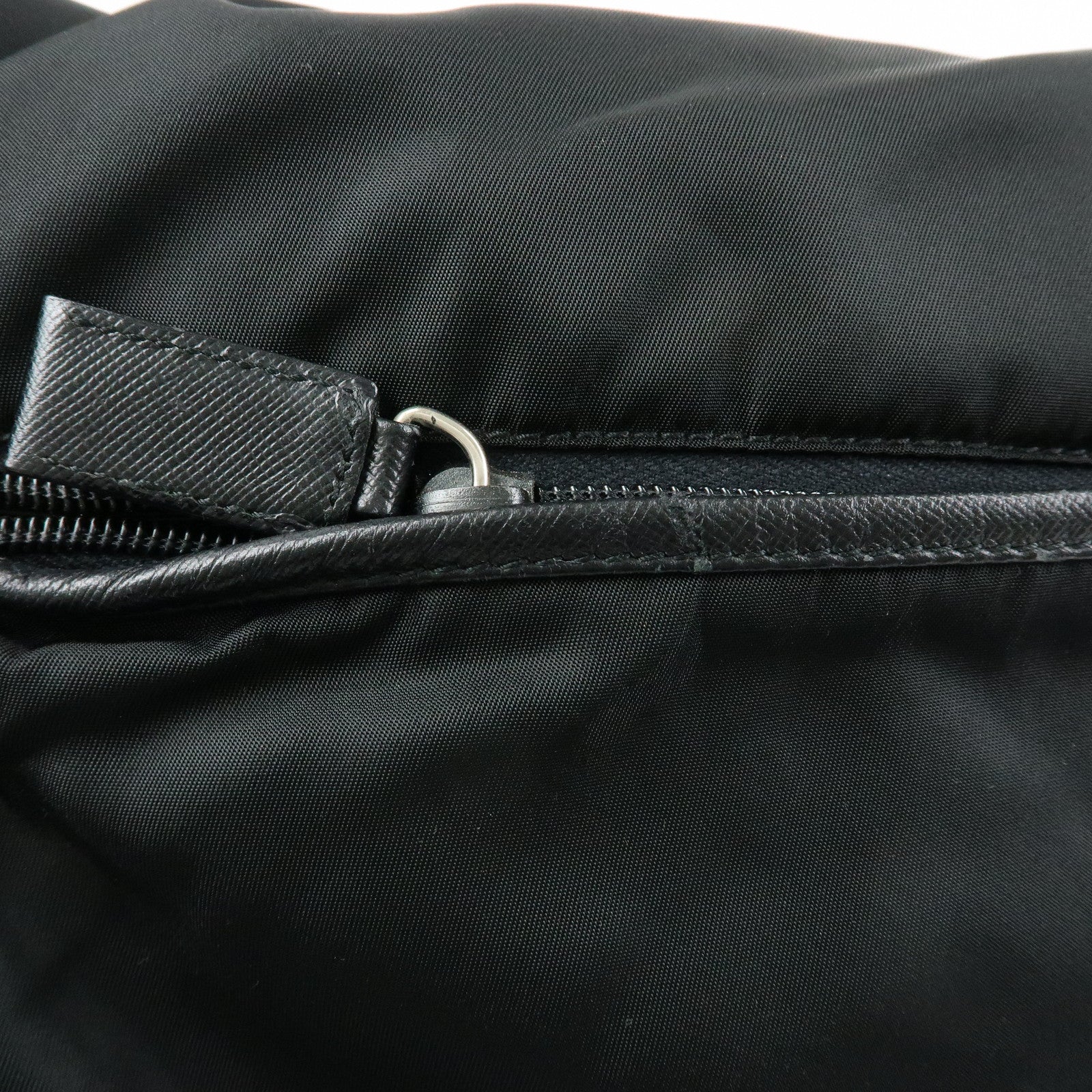 PRADA Triangle Logo Nylon Saffiano Leather Shoulder Bag Black