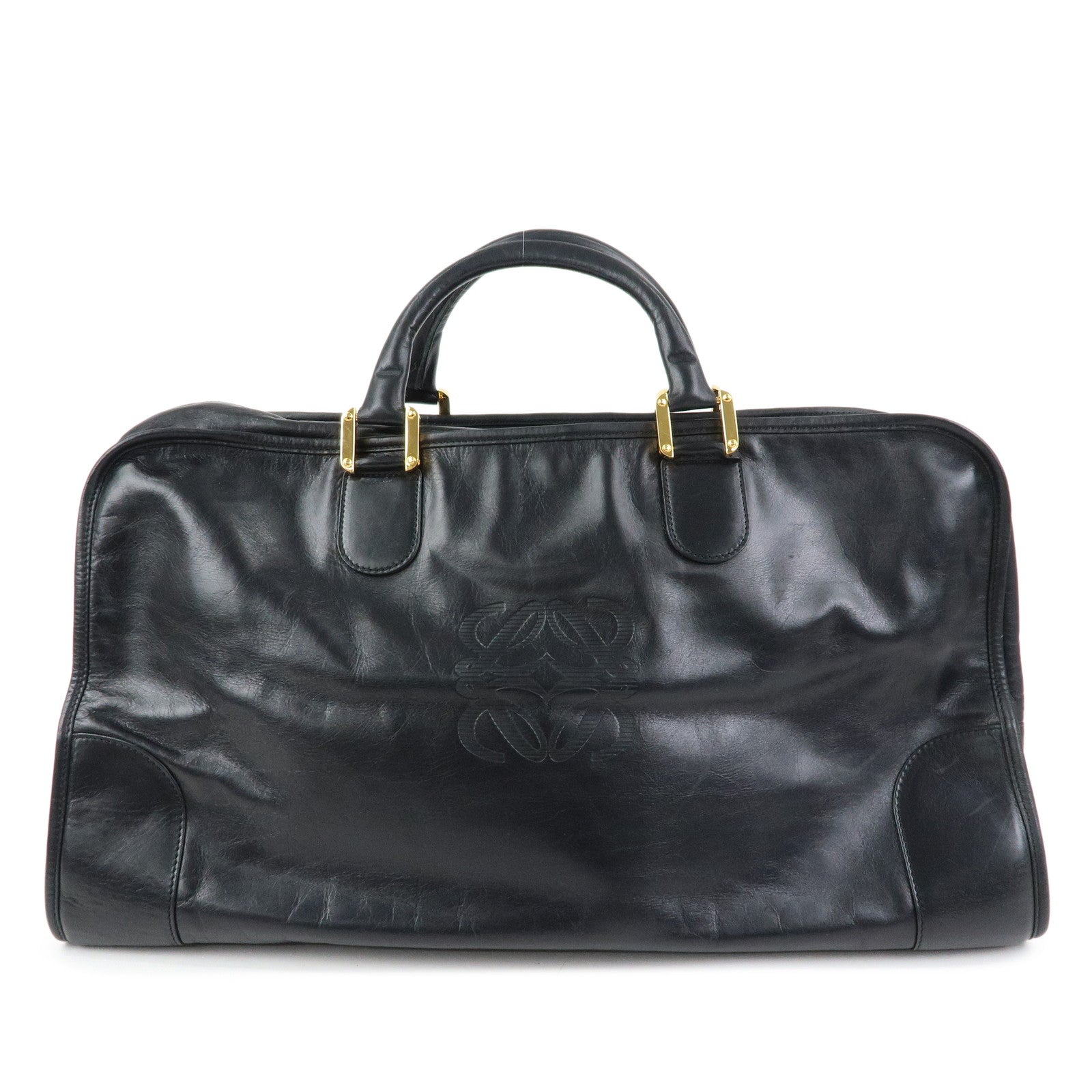 LOEWE Anagram Amazona 50 Leather Hand Bag Boston Bag Black