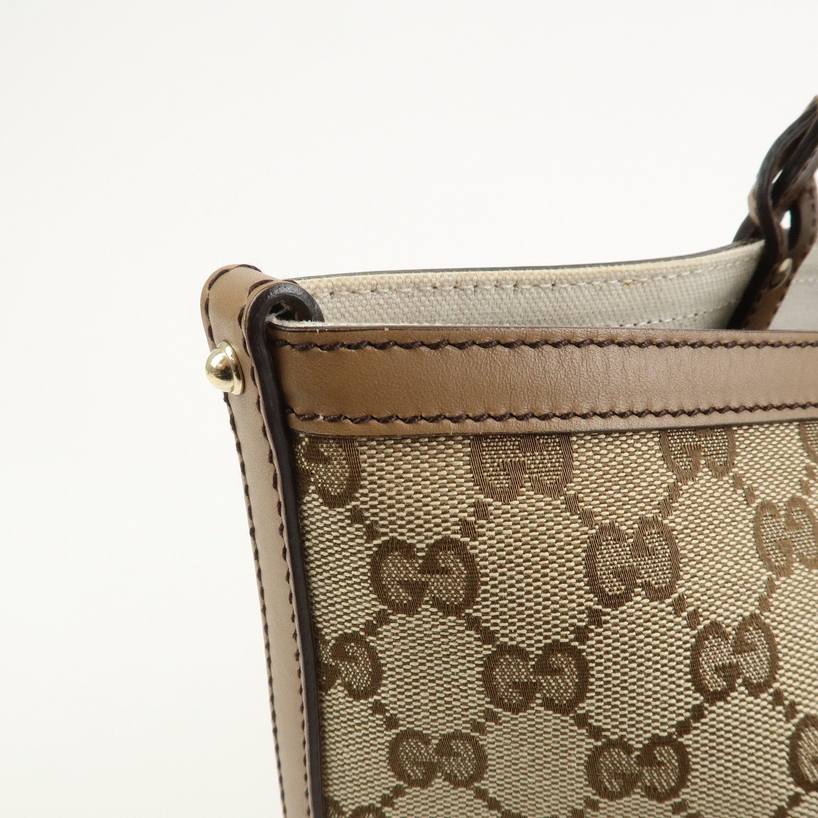 GUCCI GG Monogram Canvas Leather Tote Bag Brown 247209