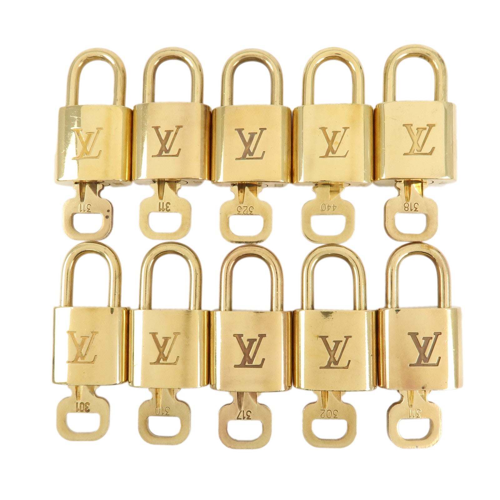 Louis Vuitton Set of 10 Lock & Key Cadena Key Lock Metal Gold Used