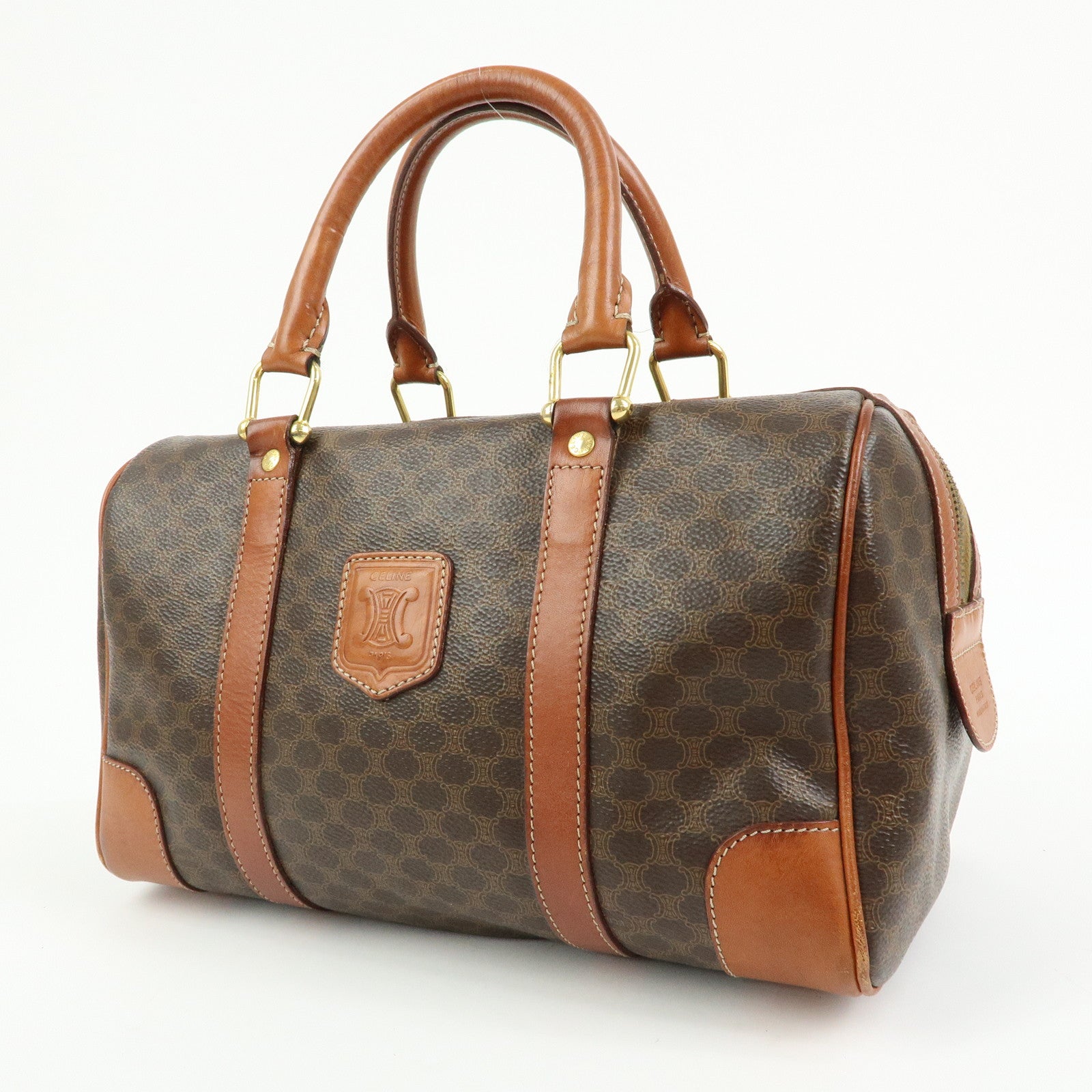 CELINE Macadam PVC Leather Boston Bag Hand Bag Brown