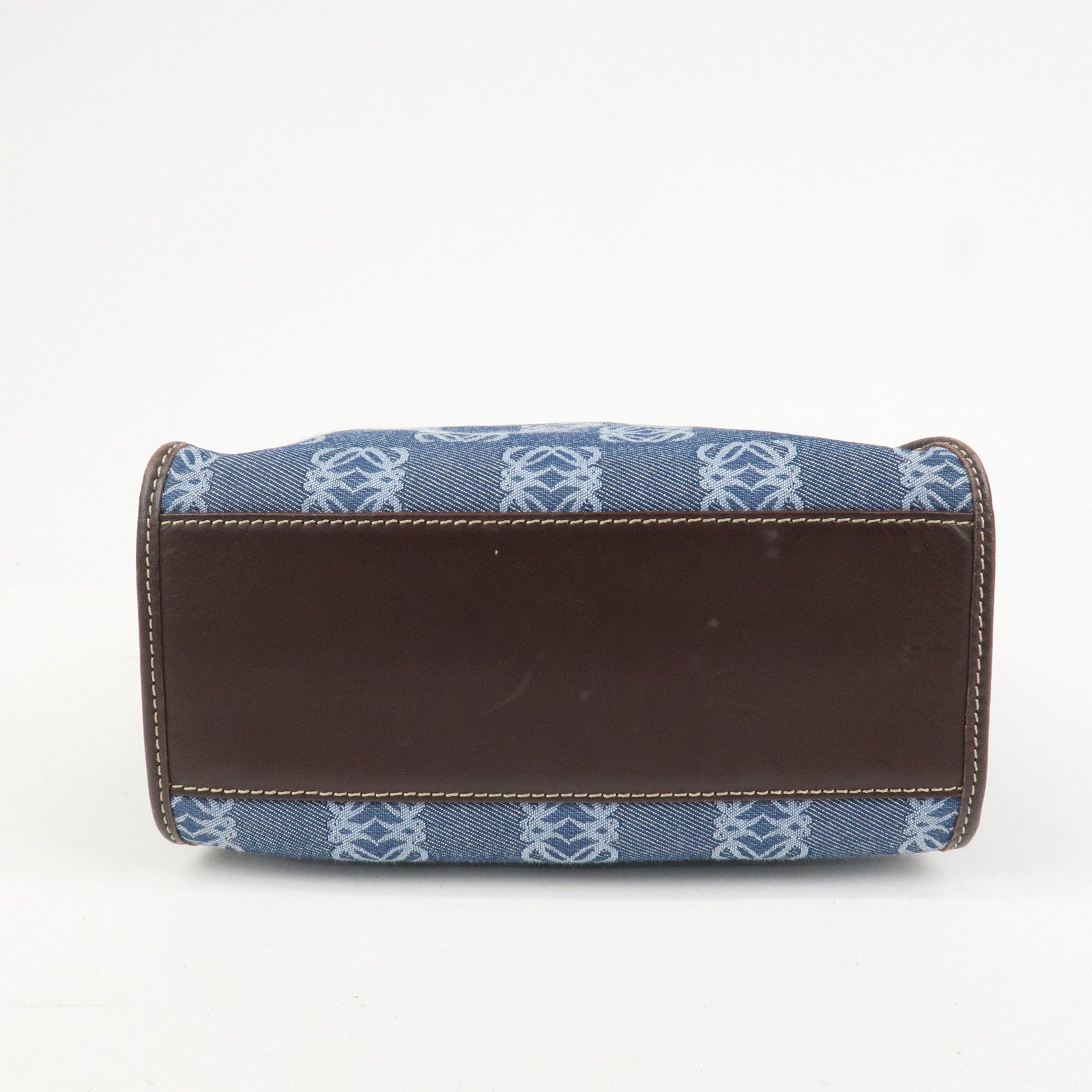 LOEWE Repeat Anagram Canvas Leather Tote Bag Hand Bag Blue Brown