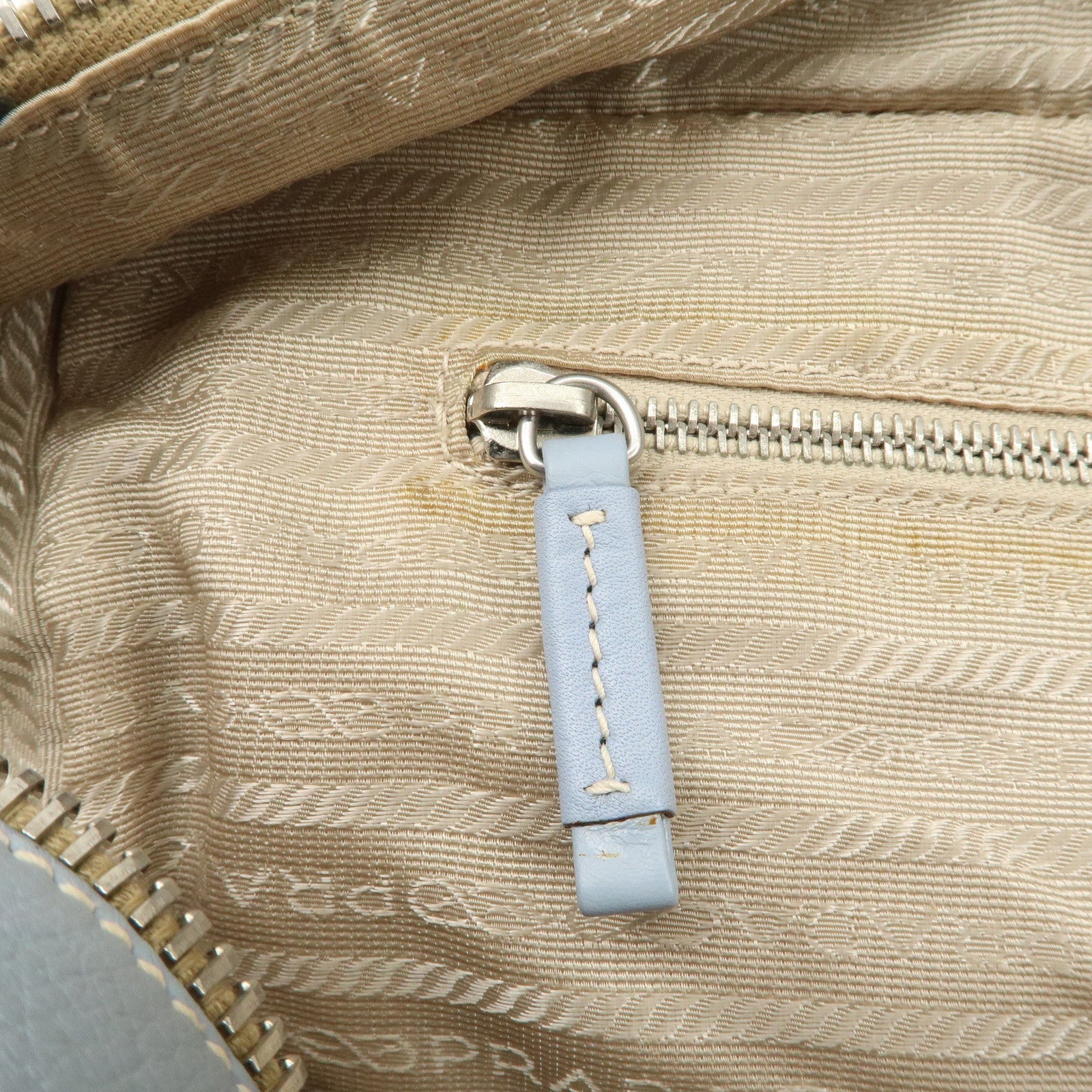 PRADA Leather Boston Bag Shoulder Bag Blue BR2246 Used