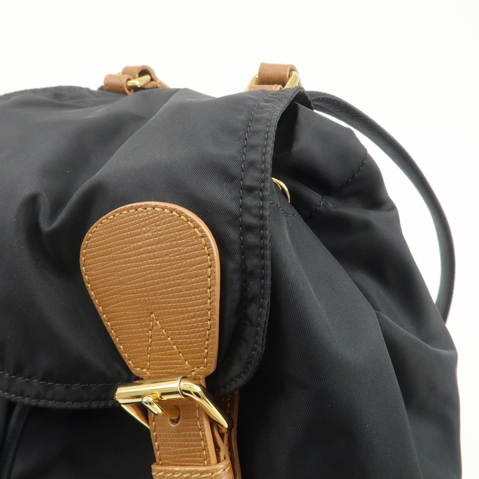 BURBERRY Nylon Leather Backpack Rucksuck Black Brown Gold