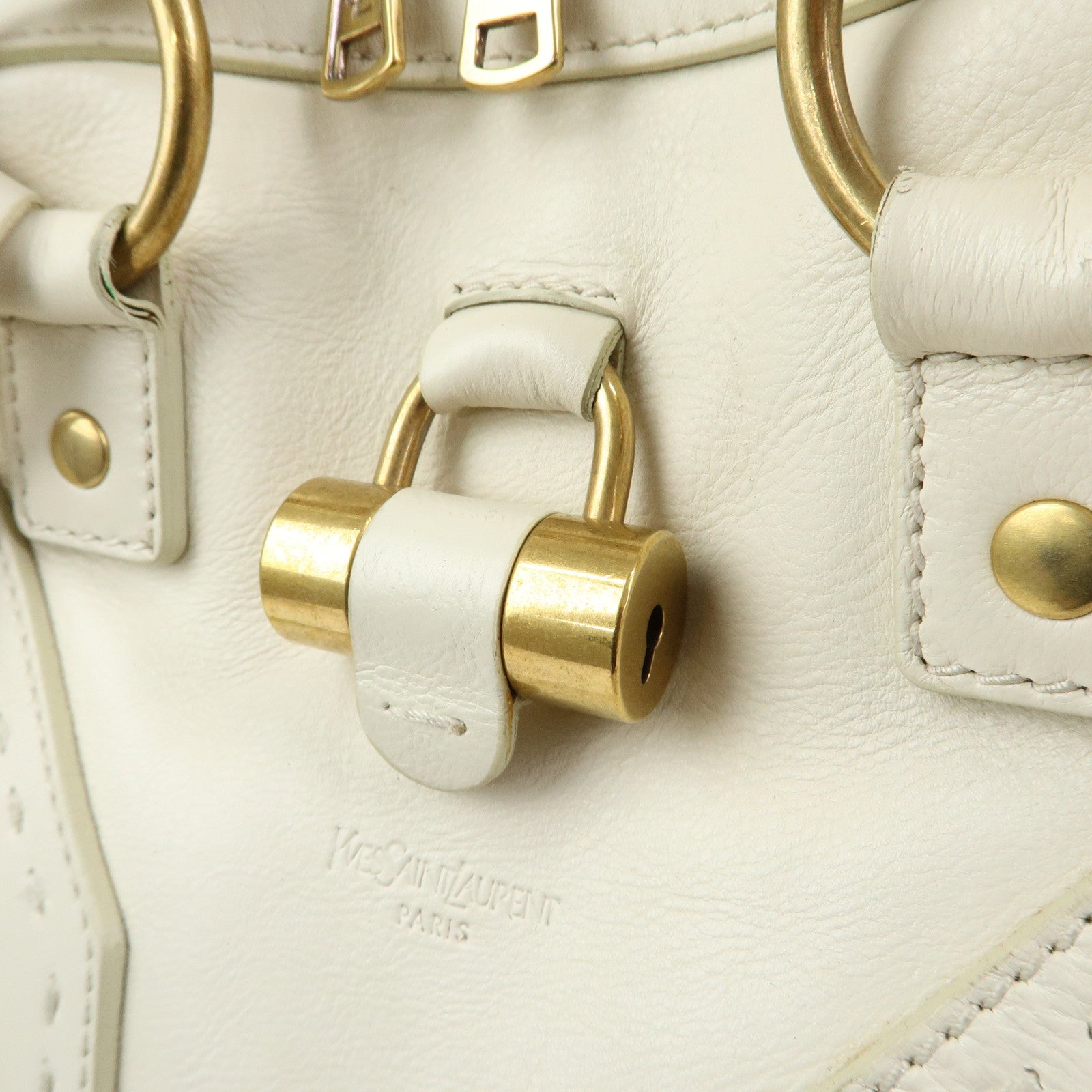 SAINT LAURENT PARIS Muse Y Line Leather Hand Bag Ivory 156465