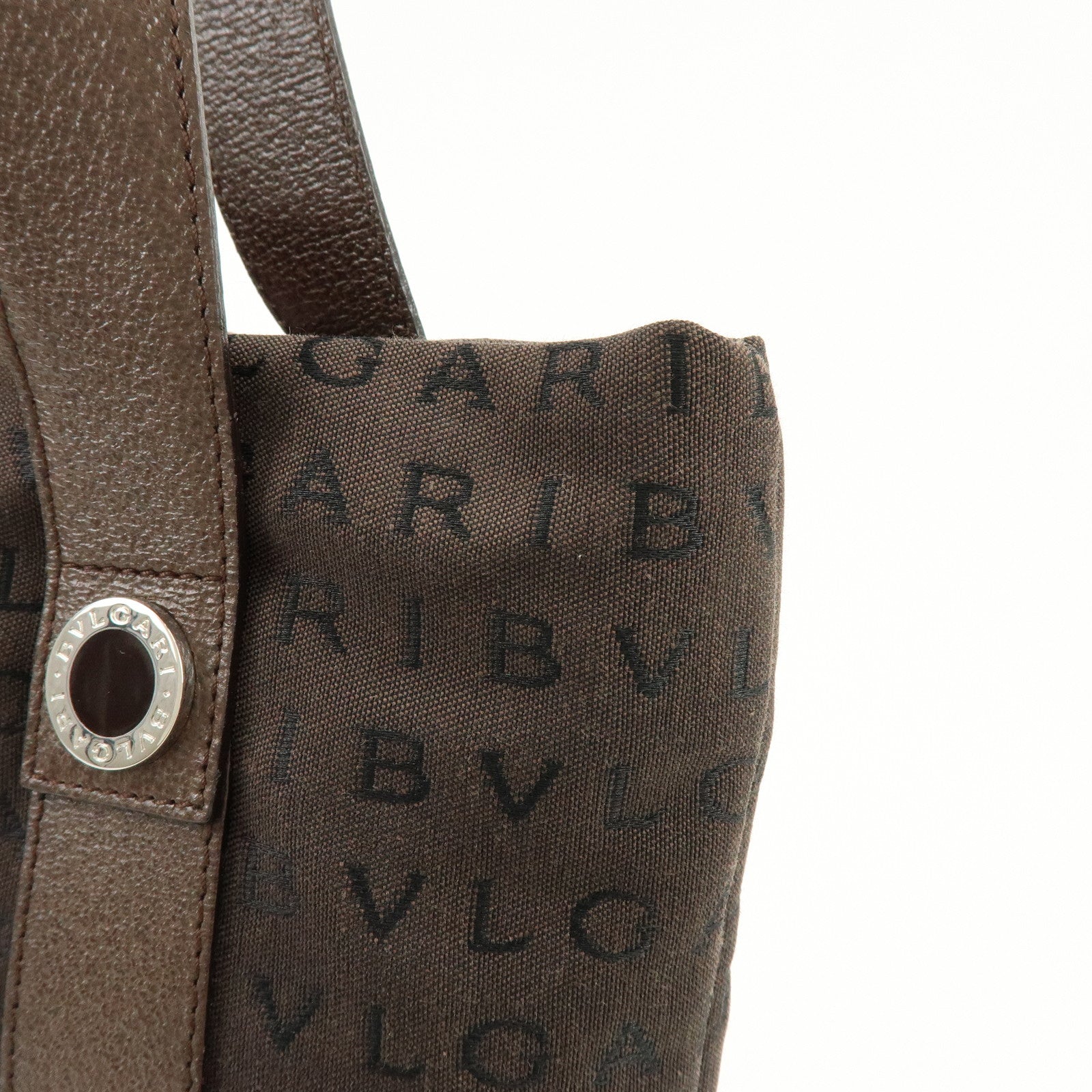 BVLGARI Logomania Canvas Leather Shoulder Bag Tote Bag Brown