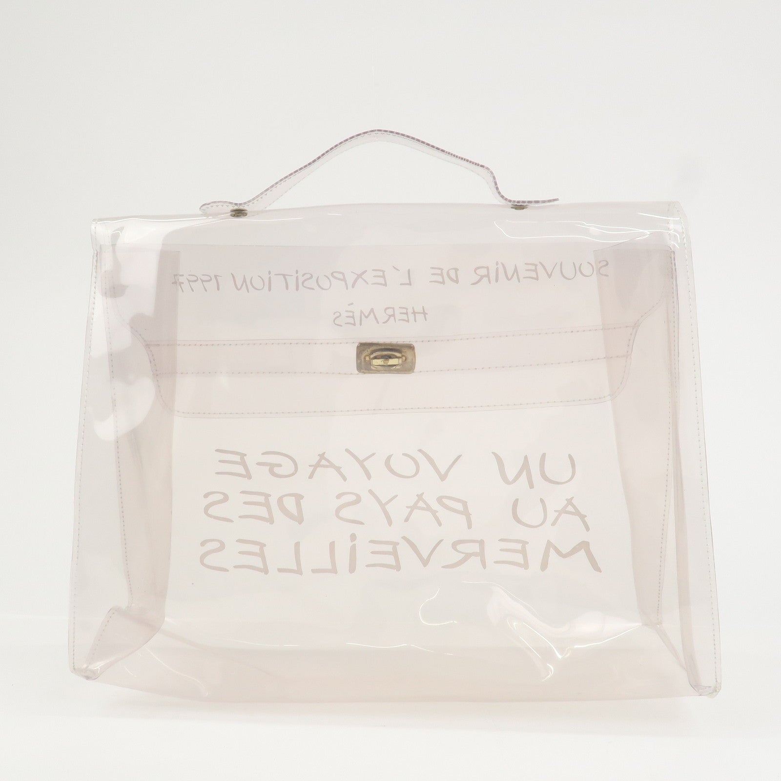 HERMES Kelly Vinyl Hand Bag Clear Transparent White Gold