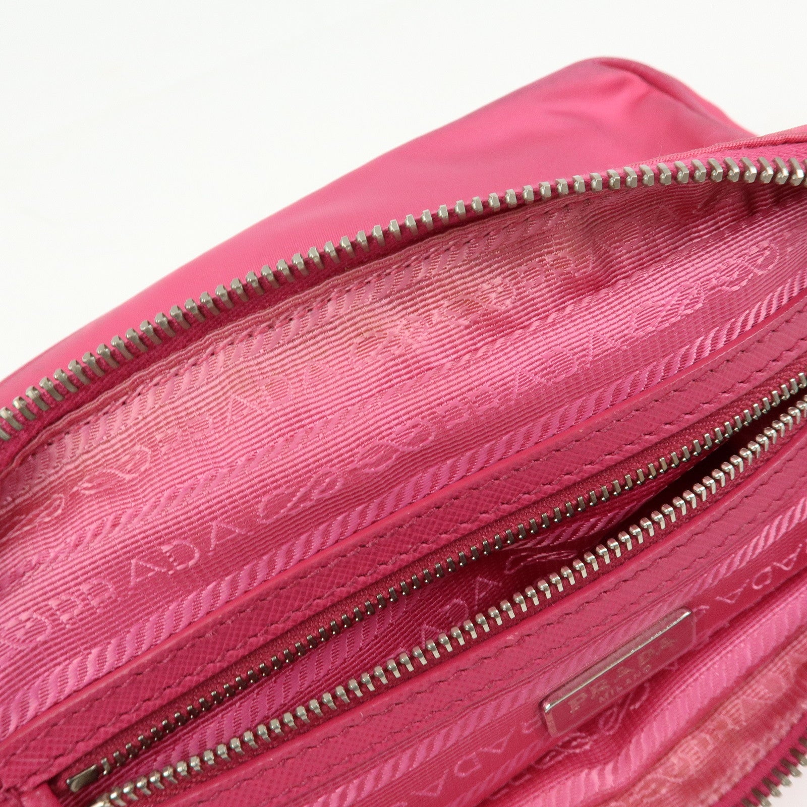 PRADA Triangle Logo Nylon Leather Shoulder Bag Pink BT1010
