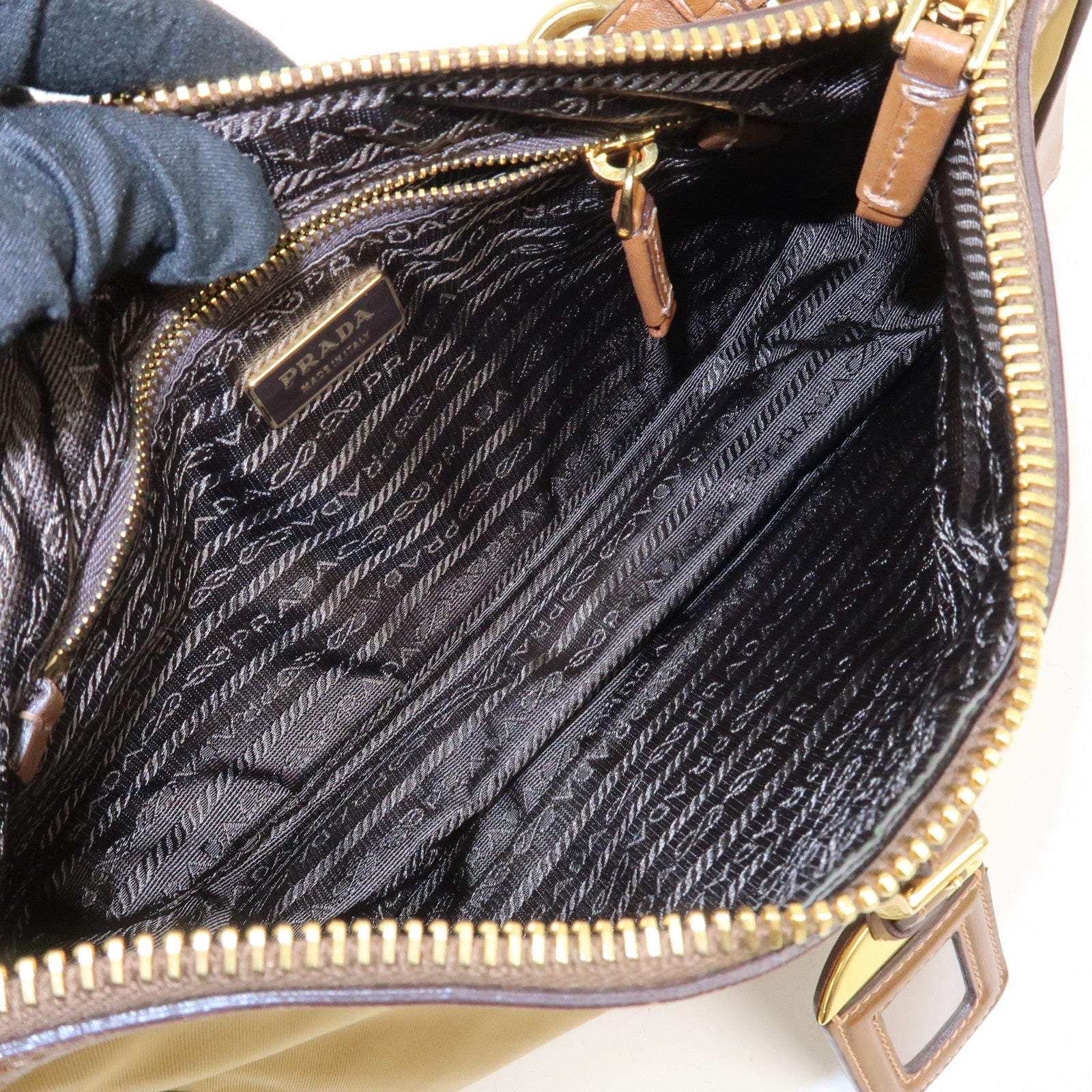 PRADA Triangle Logo Nylon Leather Shoulder Bag Brown BR3043